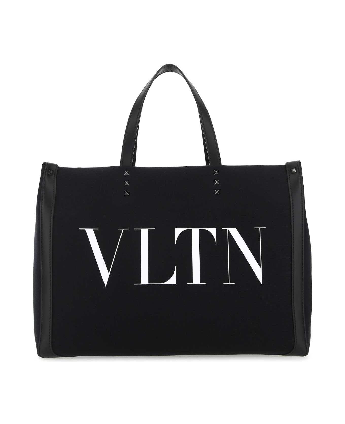 Valentino Garavani Black Canvas Vltn Ecolab Shopping Bag - NEROBIANCO