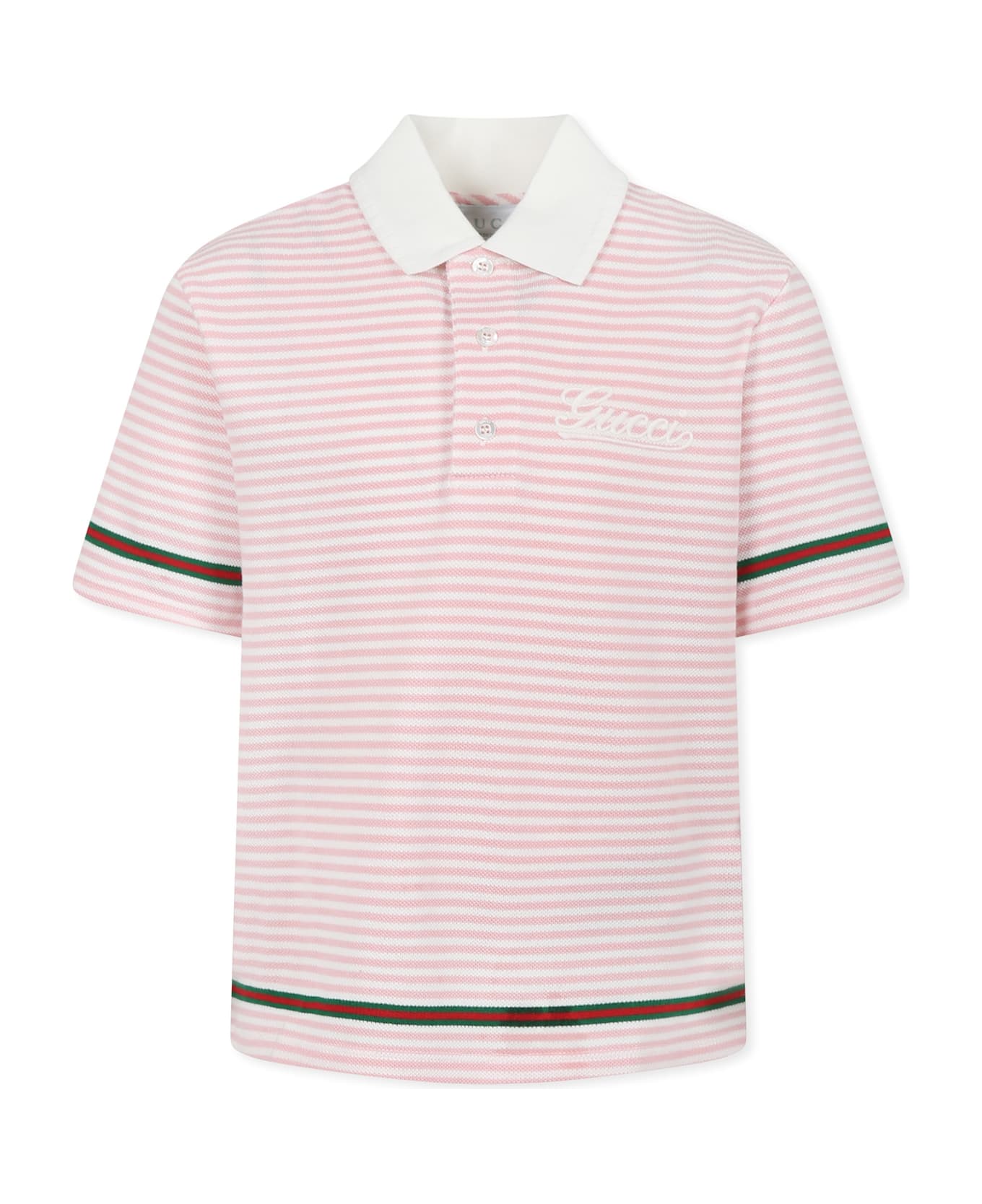 Gucci Pink Polo Shirt For Girl With Logo - Pink