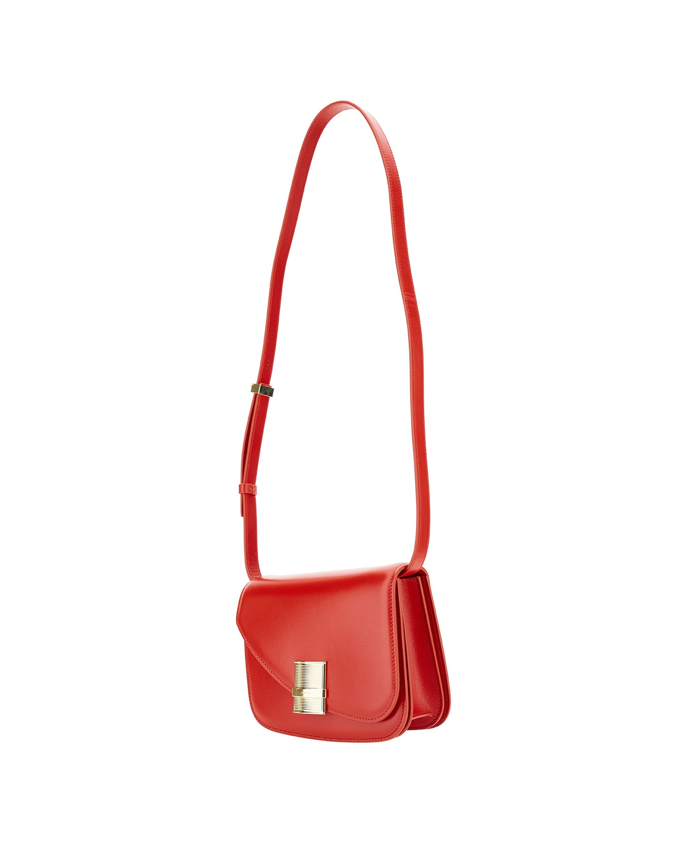 Ferragamo 'oyster' Red Asymmetric Crossbody Bag With Logo Detail In Leather Woman - Red