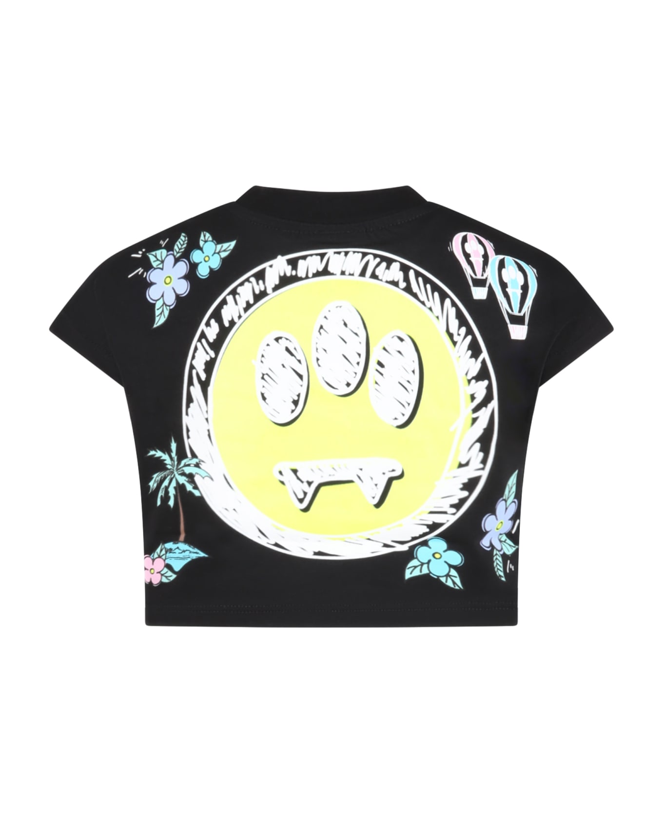 Barrow Black T-shirt For Girl With Smiley And Flowers - Nero