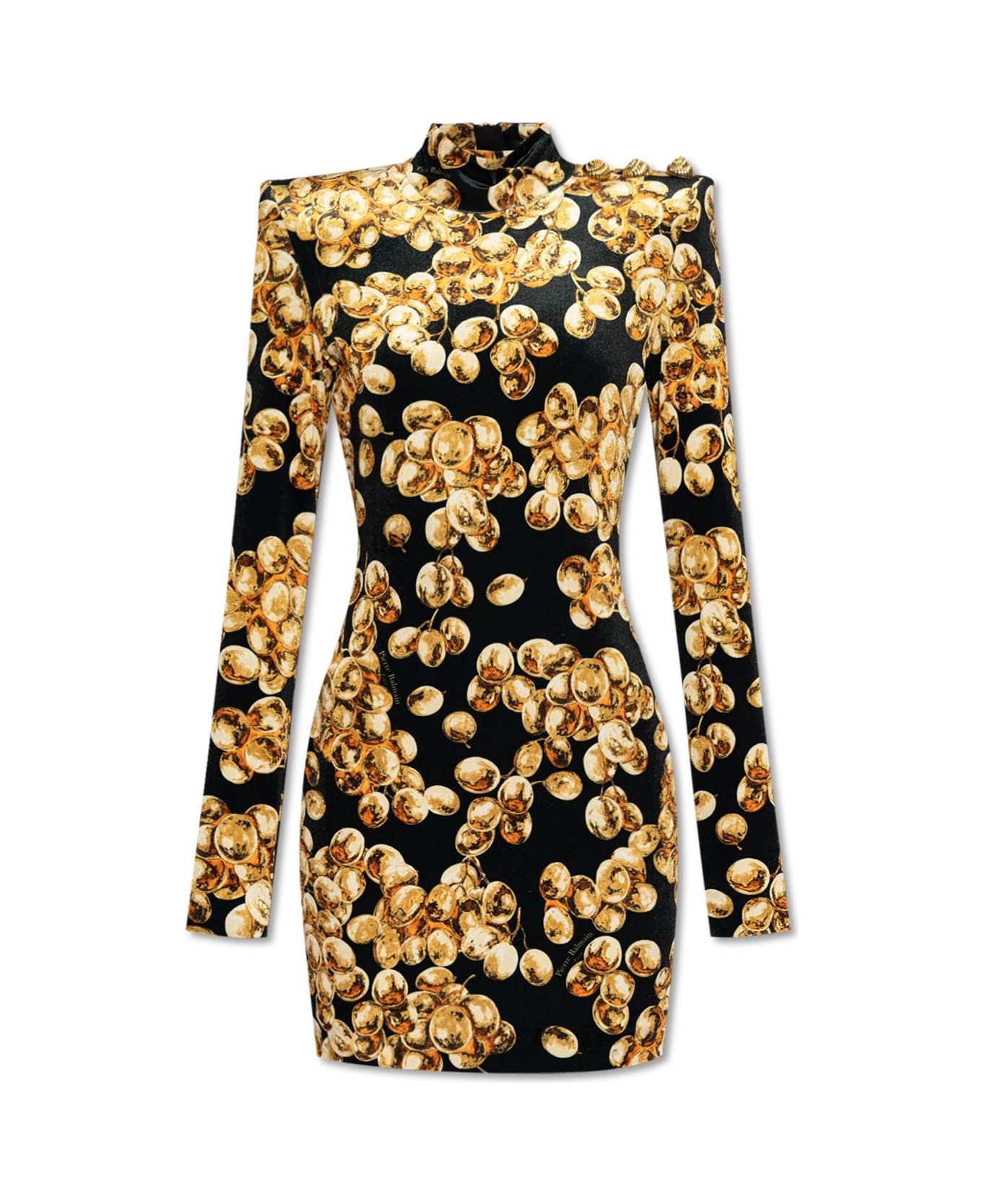 Balmain Velvet Dress With Stand-up Collar - Black