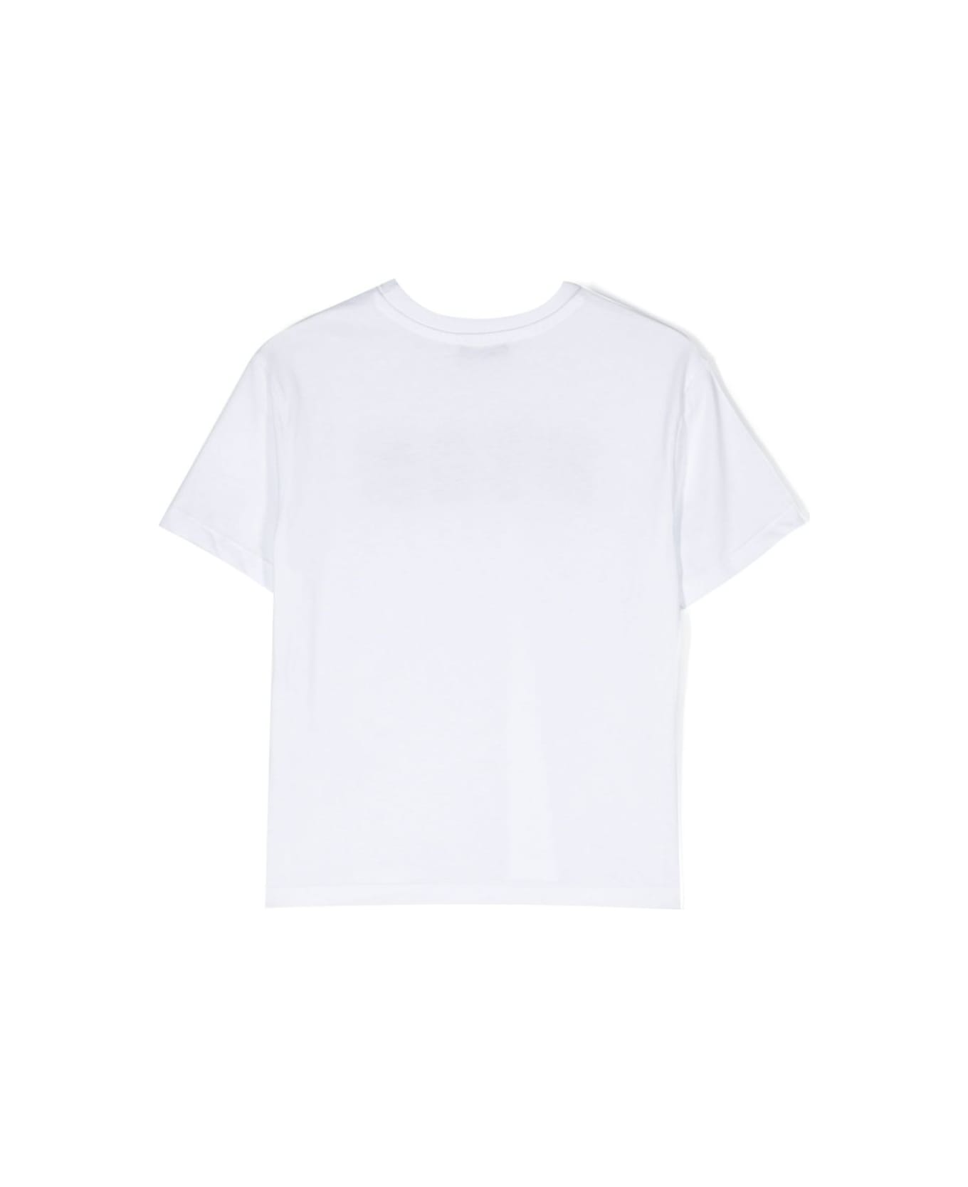 MSGM White T-shirt With Logo And Palm Trees - Bianco