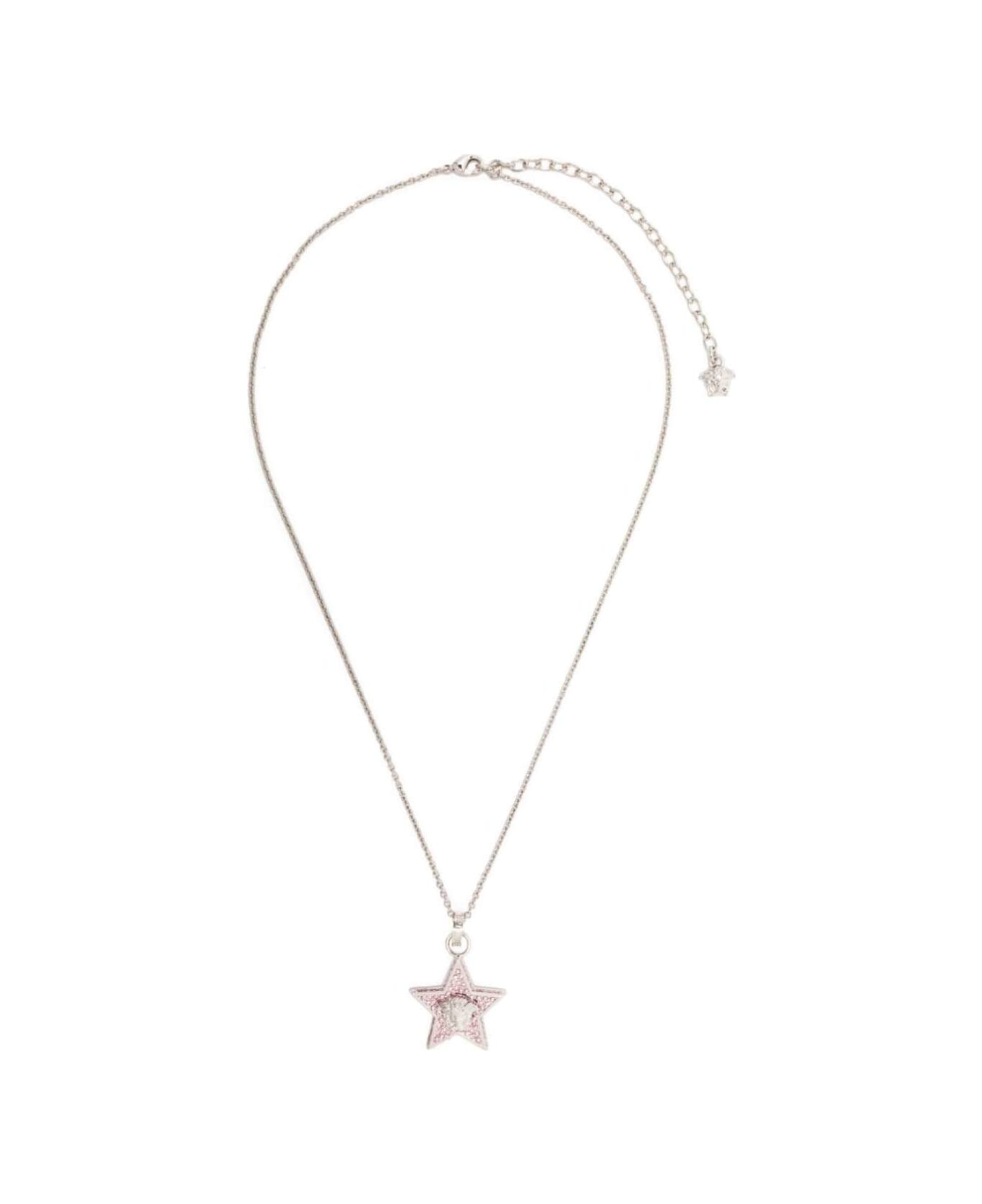 Versace Silver Tone Star Pendant Chain Necklace In Brass Woman - Metallic ネックレス