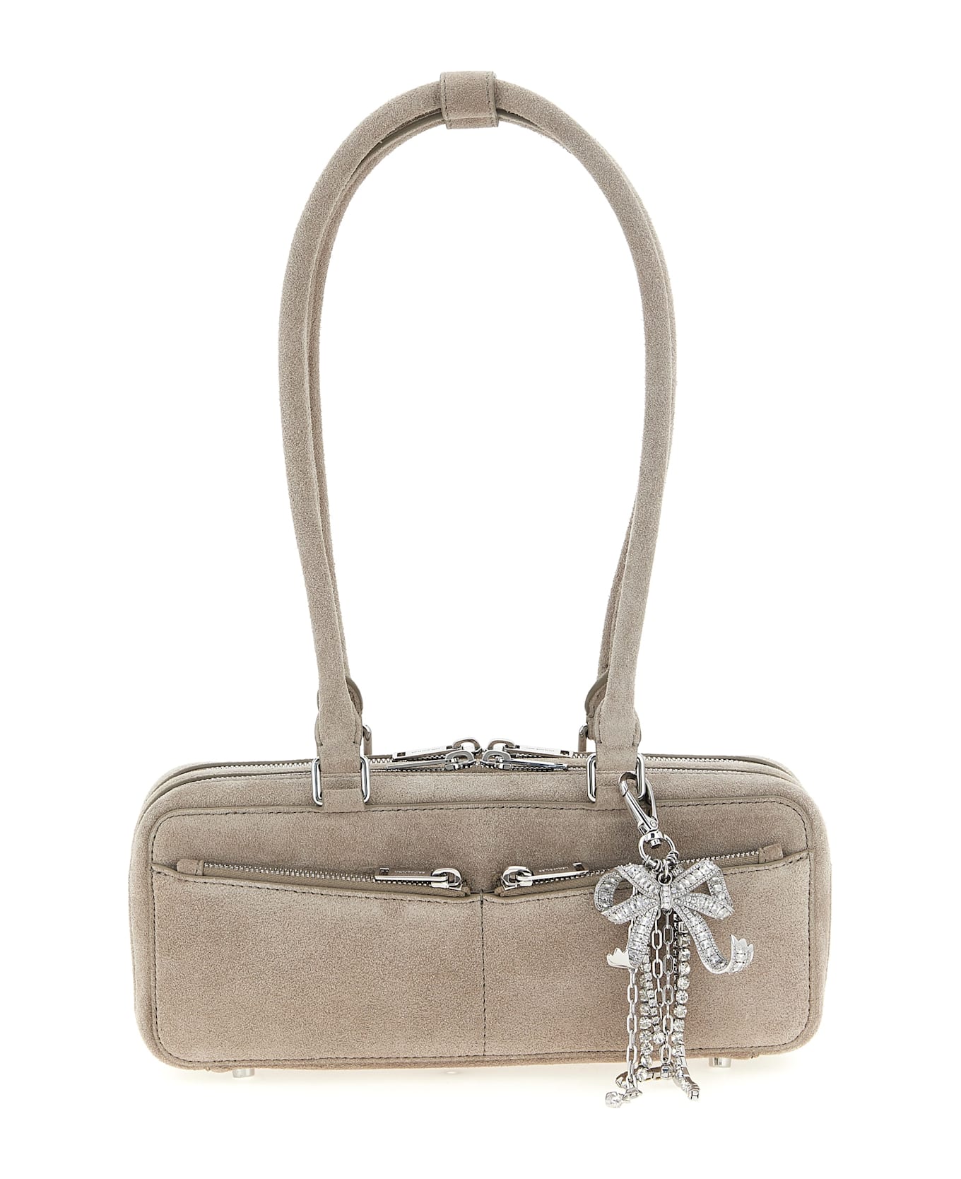 self-portrait 
tan Suede Baguette With Charm
 Shoulder Bag - Grey
