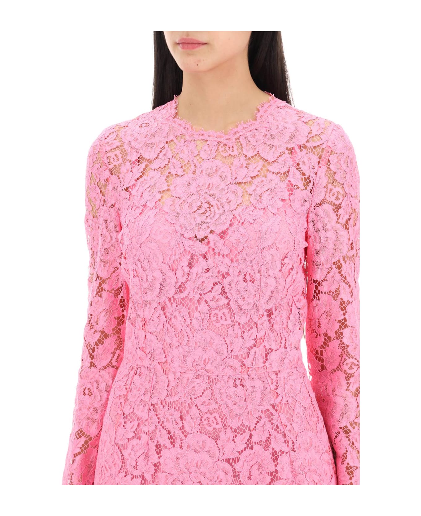 Dolce & Gabbana Midi Dress In Floral Cordonnet Lace - Rosa