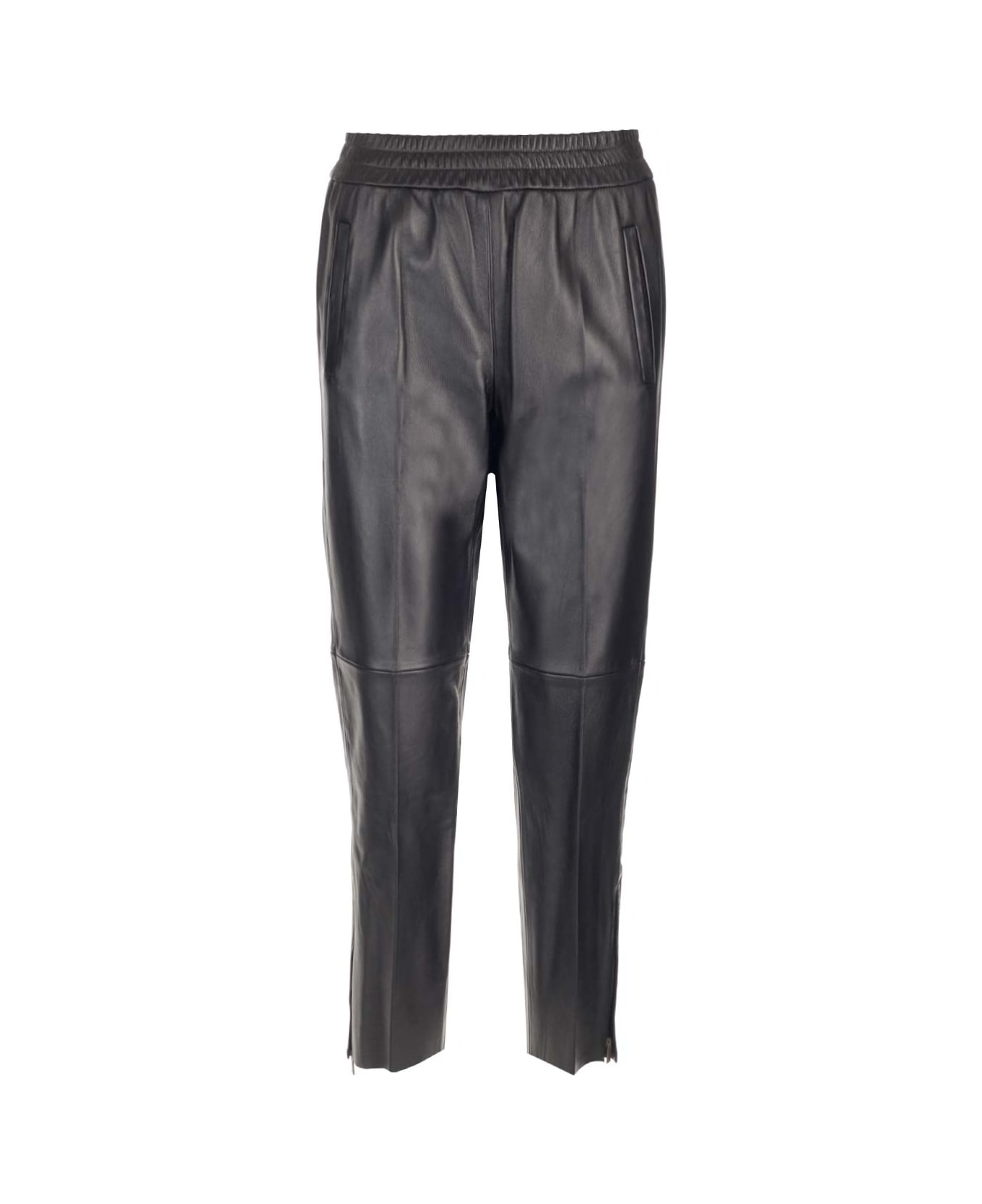Golden Goose Leather Jogger Pants - BLACK ボトムス
