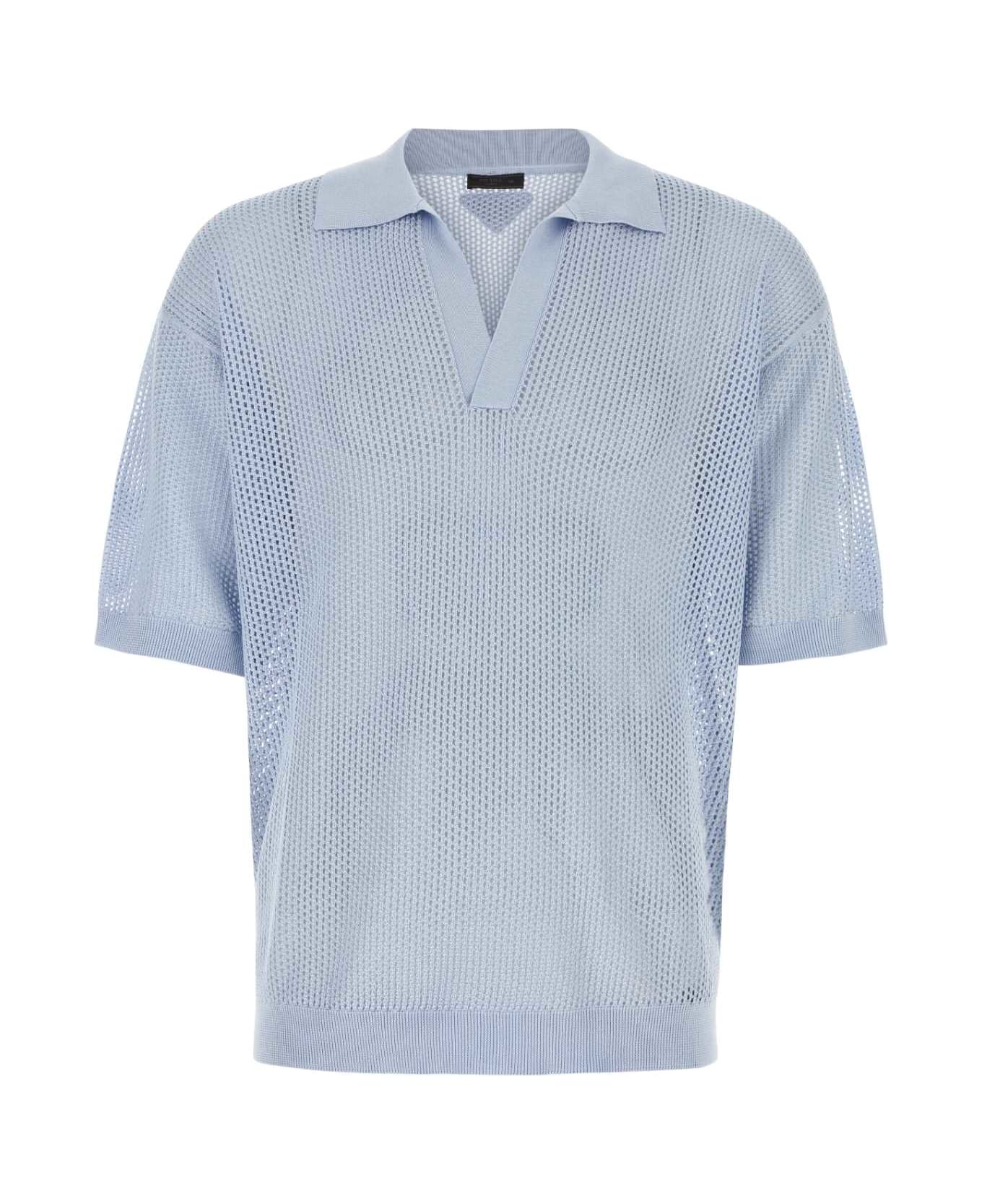 Prada Powder Blue Silk Blend trainers Polo Shirt - AZZURRO