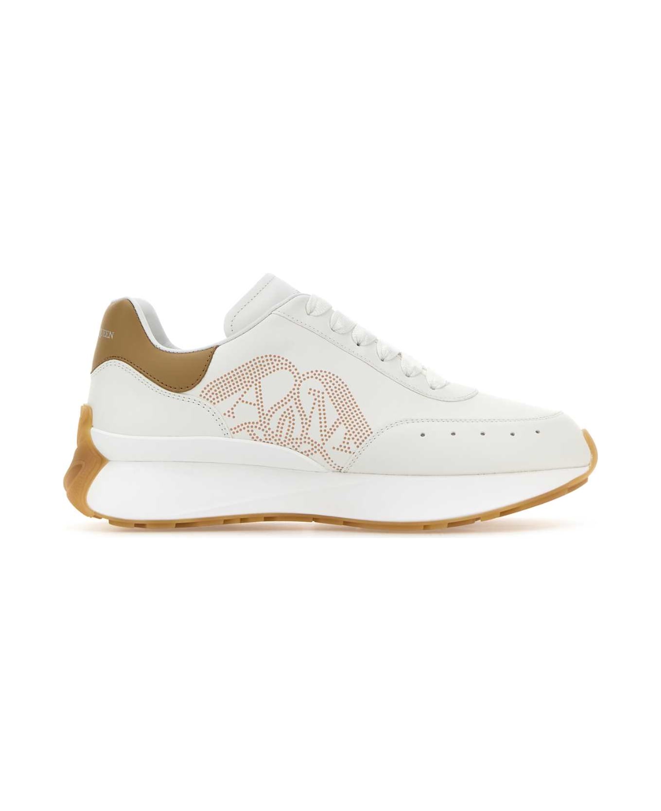 Alexander McQueen White Leather Sprint Runner Sneakers - WHITECAMELSILAMB.