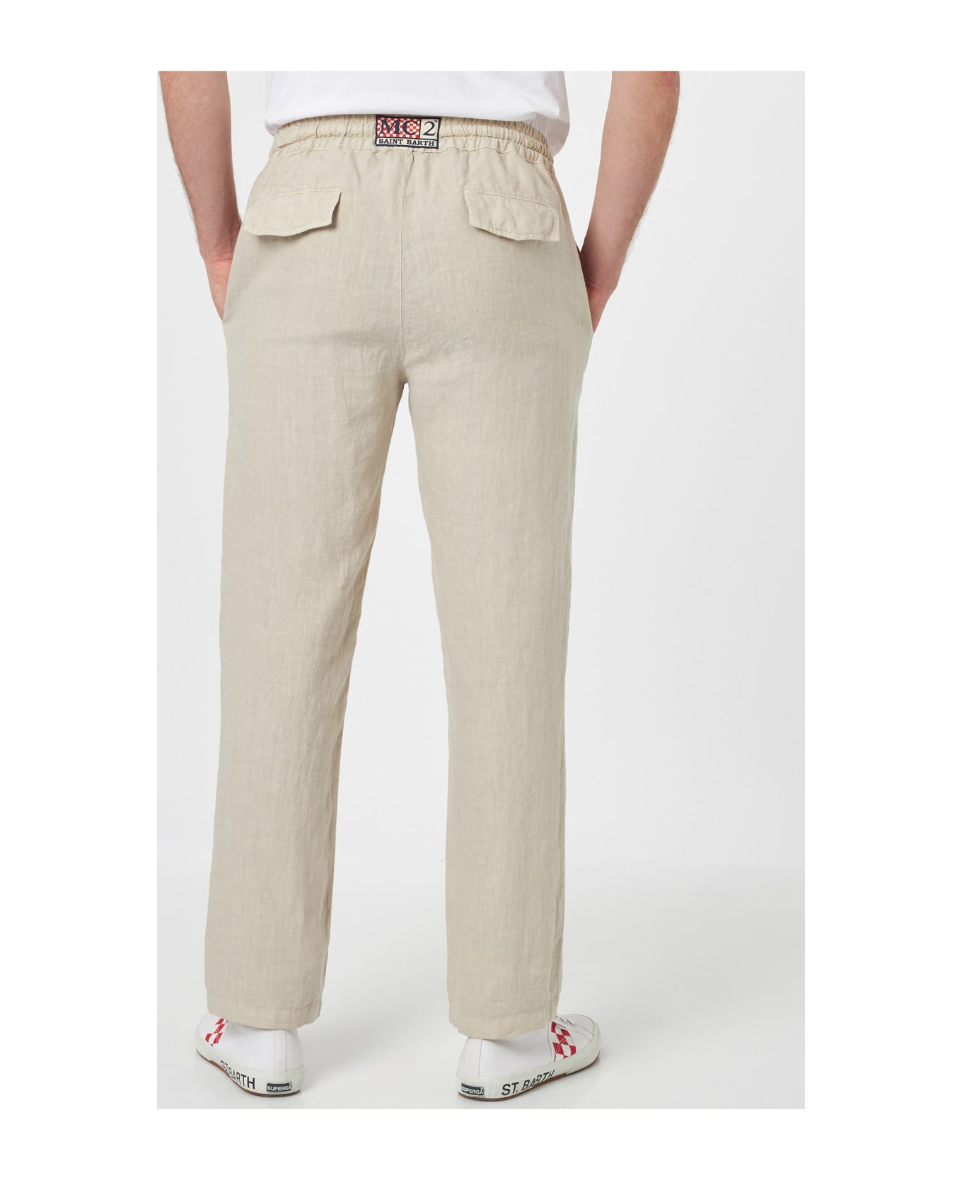 MC2 Saint Barth Man Off-white Linen Calais Pants With Drawstring - WHITE