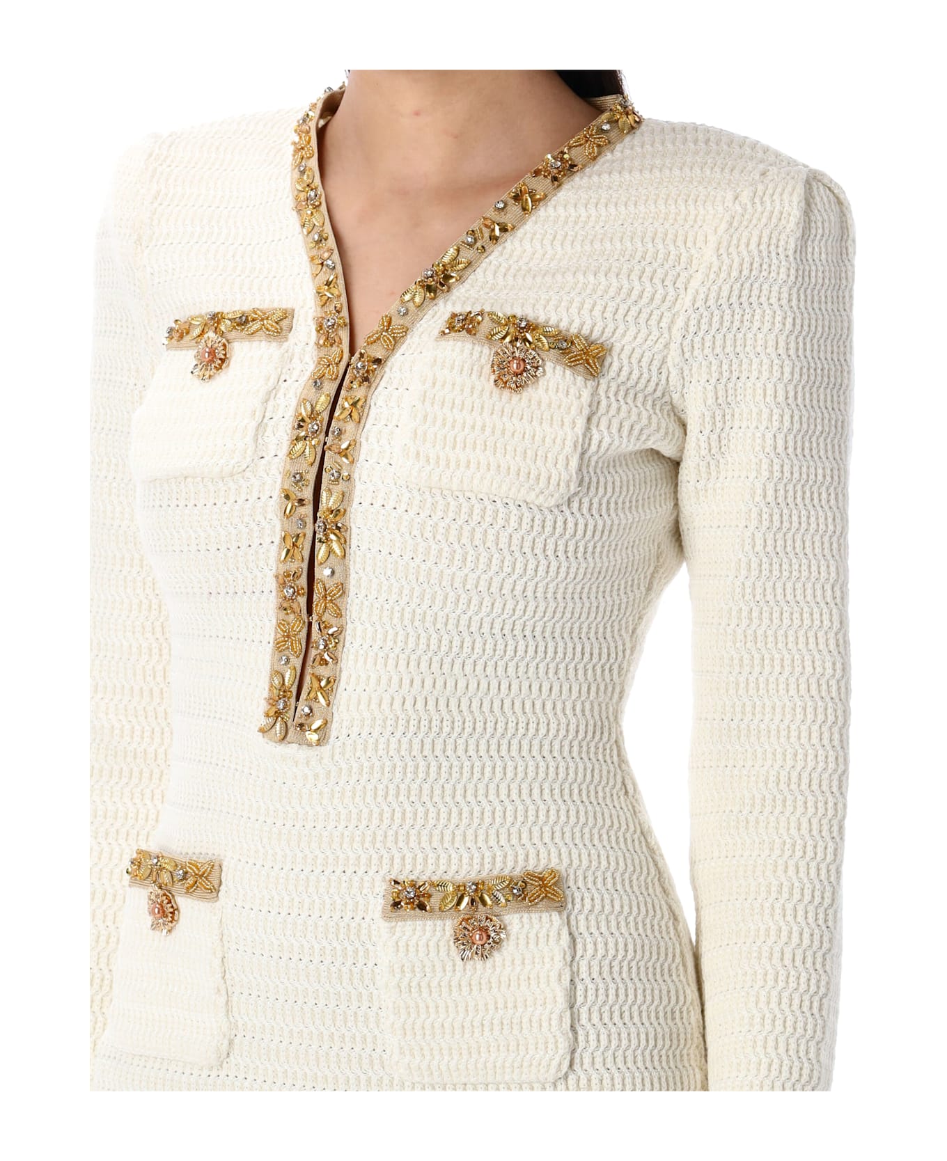 self-portrait Lurex Knit Mini Dress - CREAM