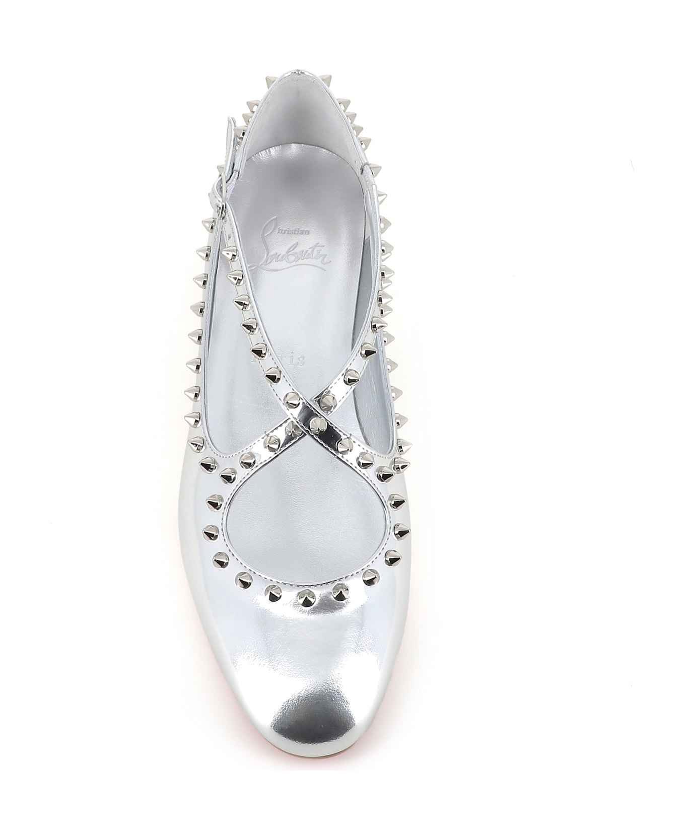 Christian Louboutin Ballerina Pilouta Jane Spikes Flat - Silver