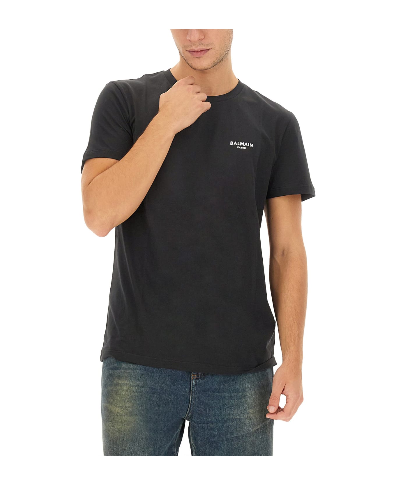 Balmain T-shirt With Logo - Eab Noir Blanc シャツ