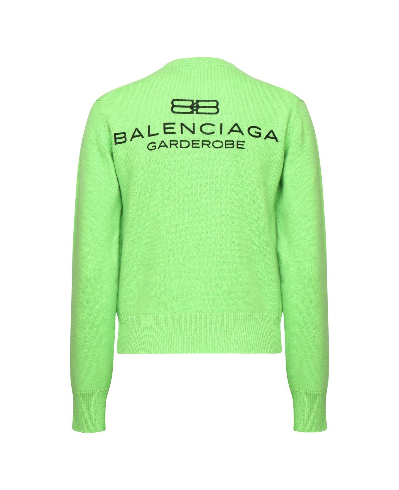 Balenciaga Bb Logo Embroidered Knitted Jumper - LIME