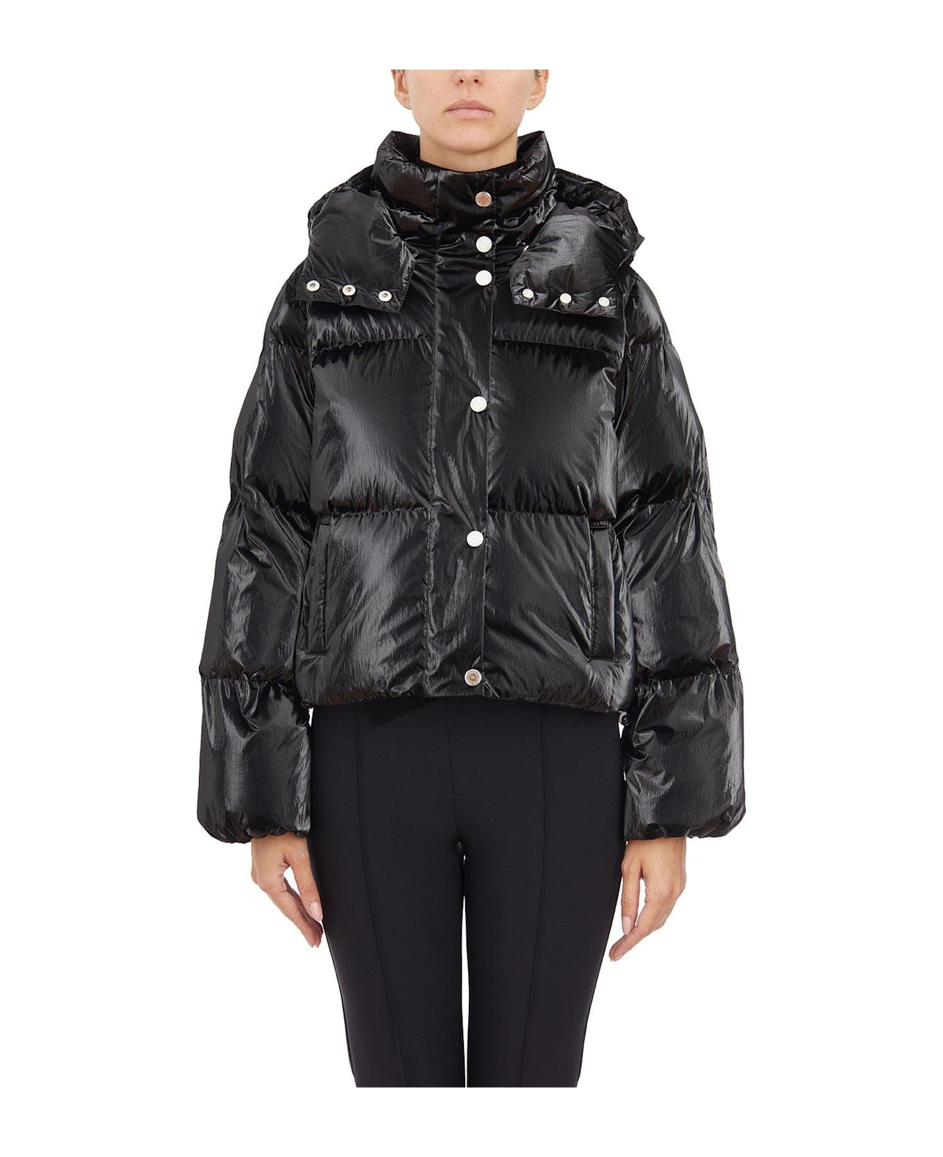 Elisabetta Franchi Metallic Cropped Down Jacket Elisabetta Franchi - BLACK