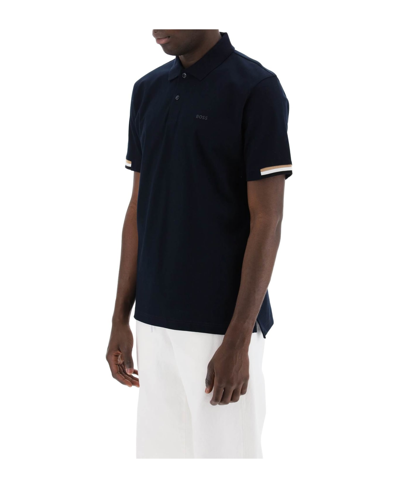 Hugo Boss Parlay Polo Shirt With Stripe Detail - Blue