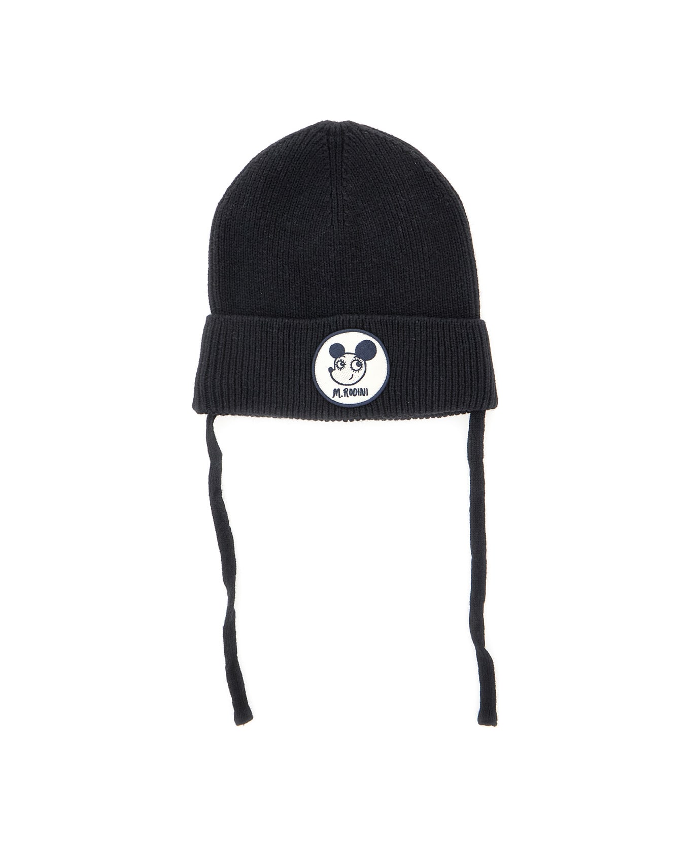 Mini Rodini 
ritzratz
 Black Beanie With Drawstring And Logo Patch On The Front In Wool Blend Baby - Black