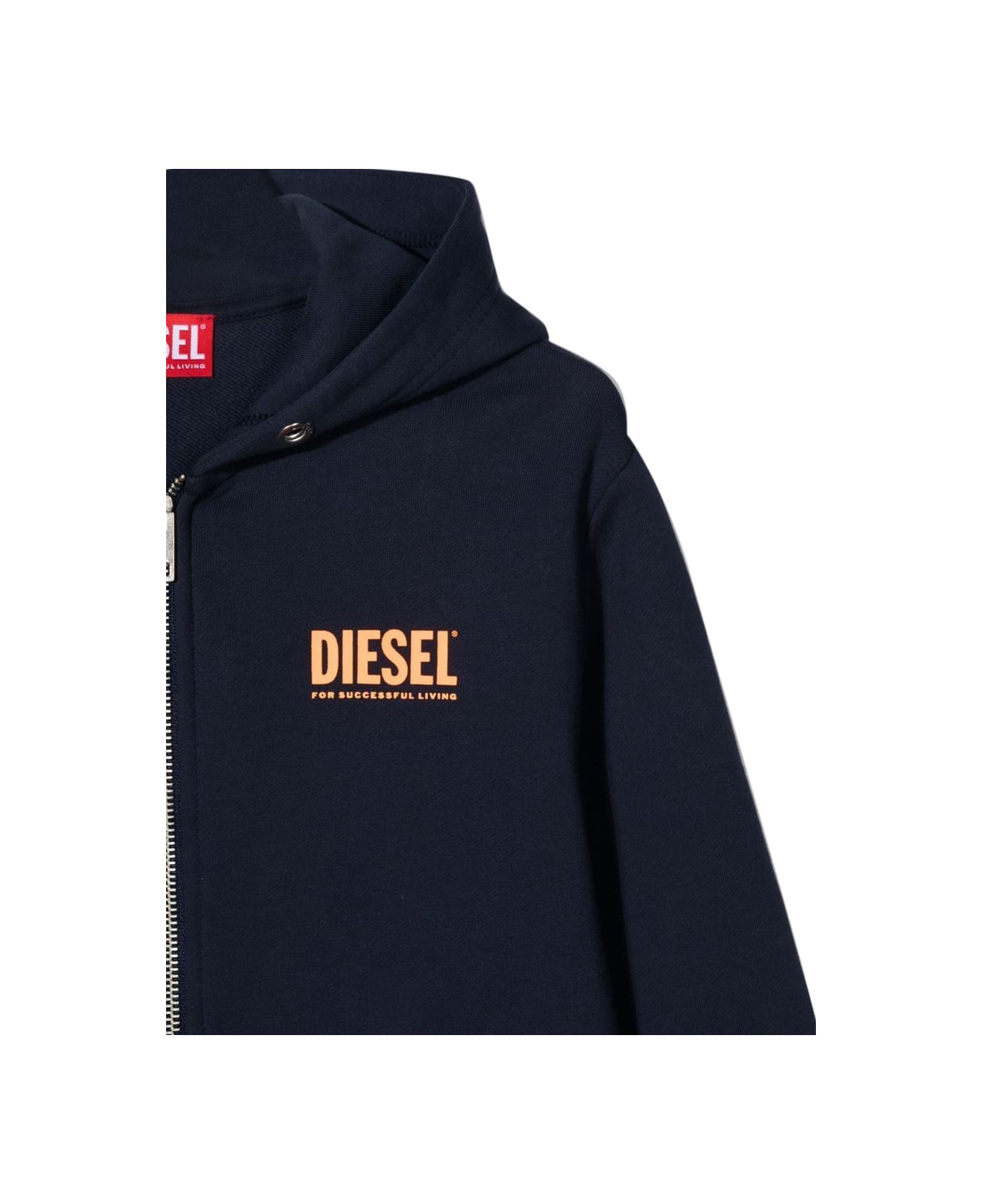 Diesel Sweatshirt With Logo Hood And Zipper - BLUE