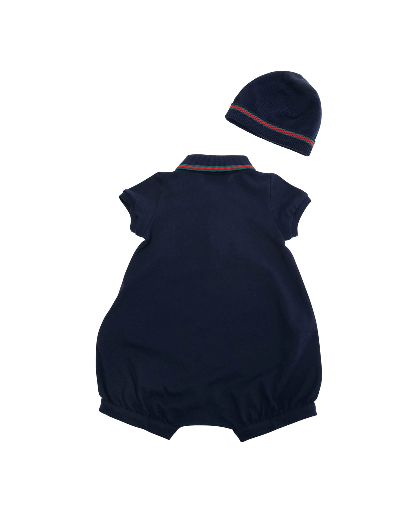 Gucci Dark Blue Tracksuit And Beanie Set In Cotton Baby - Blu
