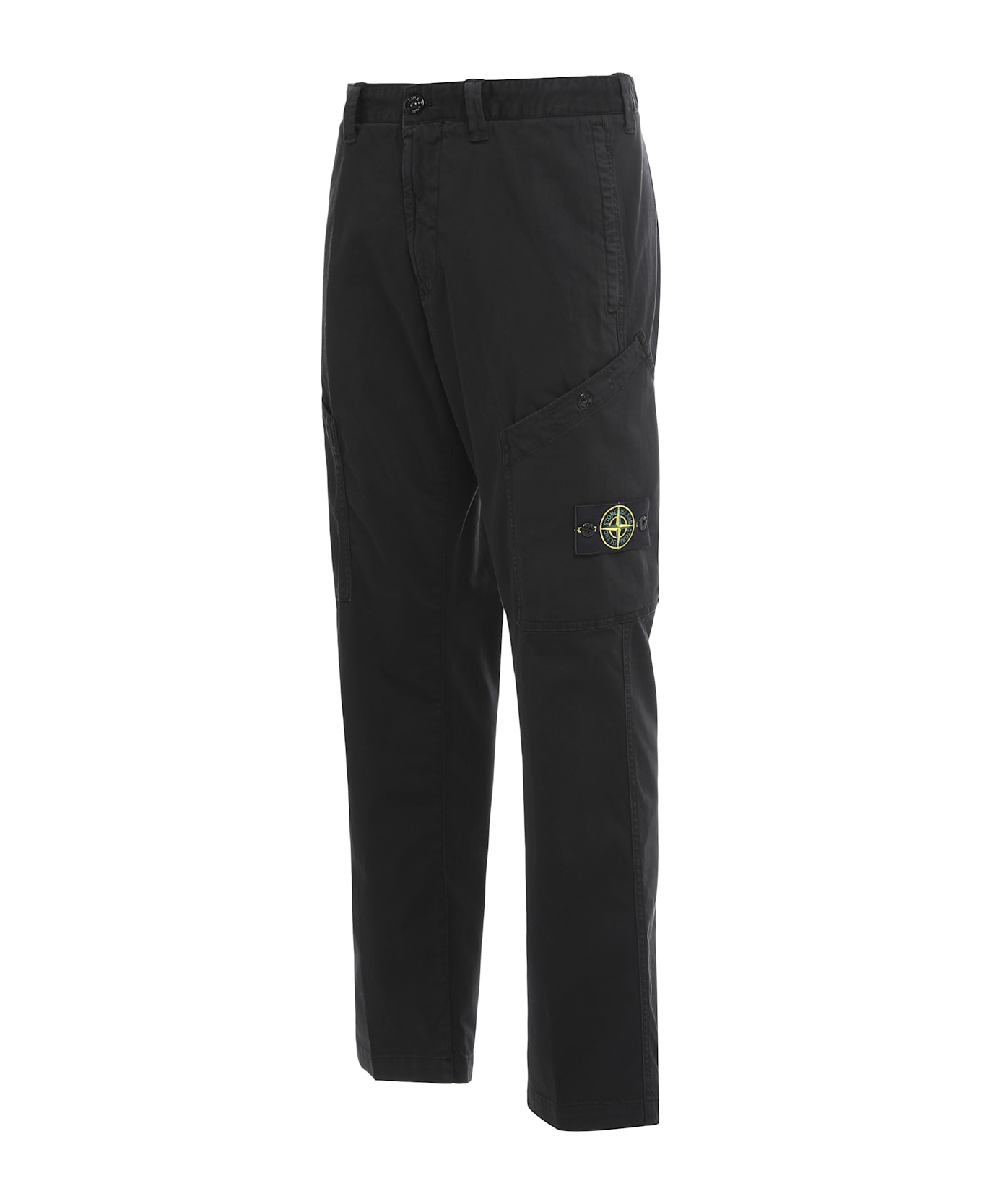 Stone Island Satin Cotton Cargo Pants - black