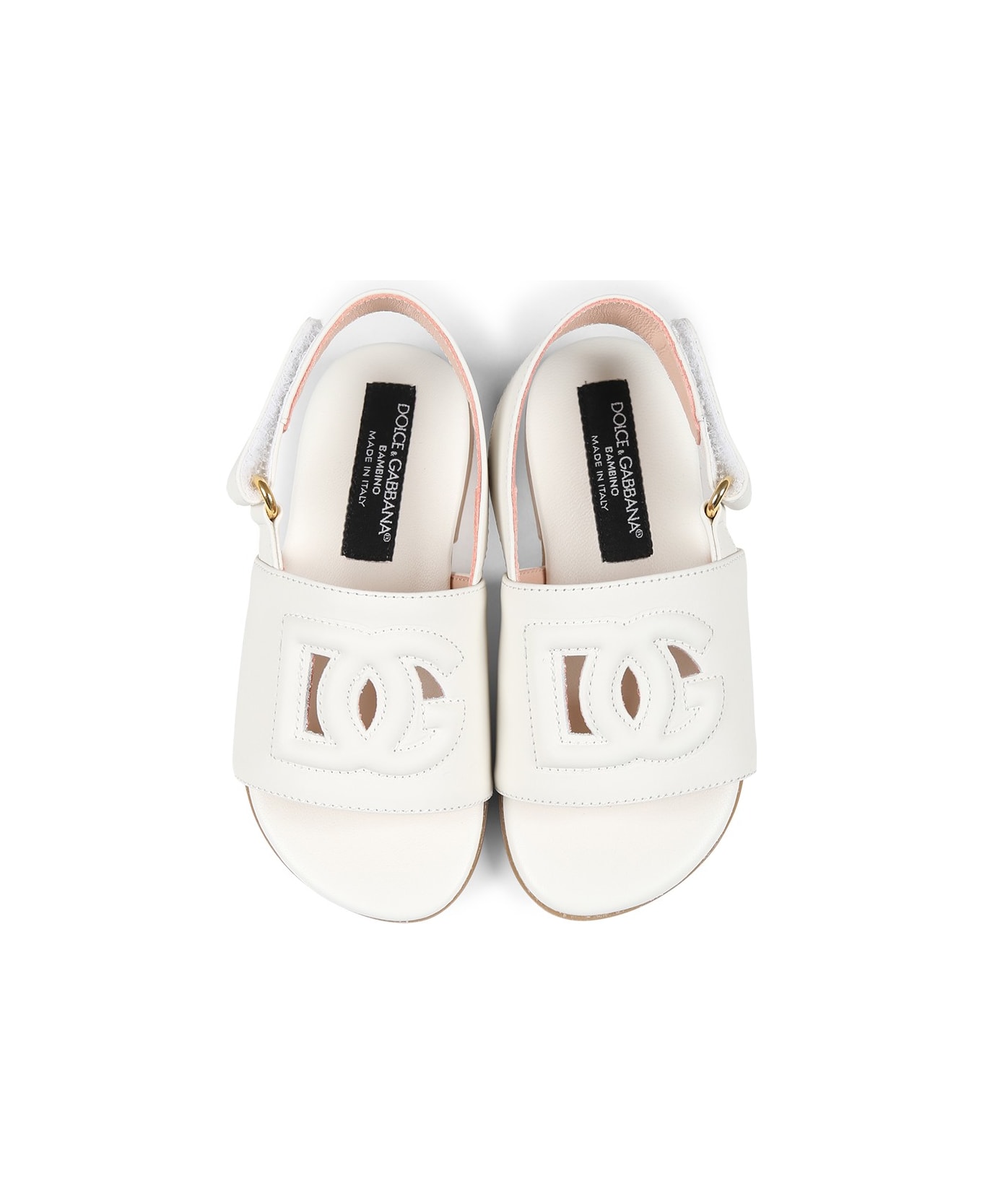 Dolce 
Gabbana White Sandals For Girl With Logo - White