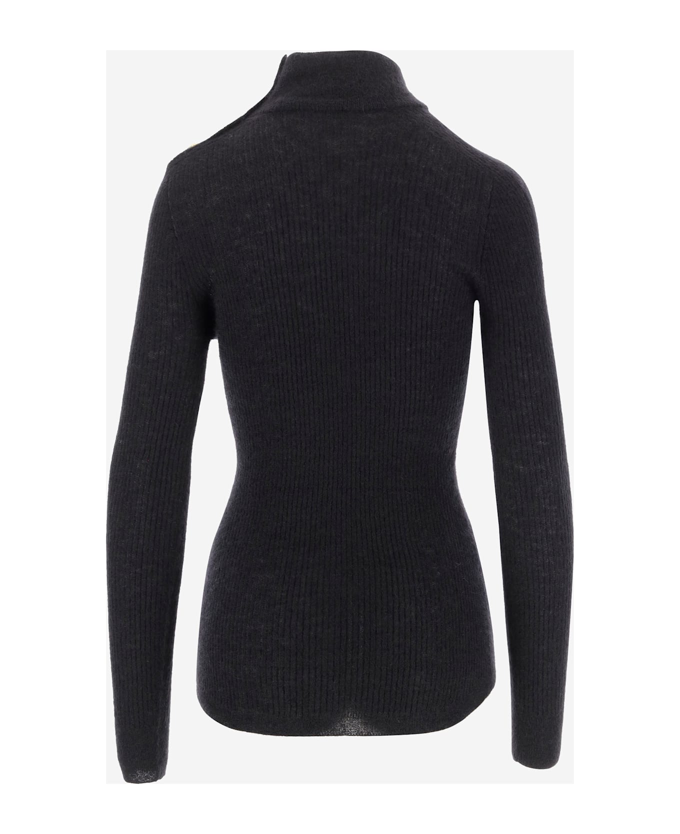 Balmain Mohair Button Sweater - Black