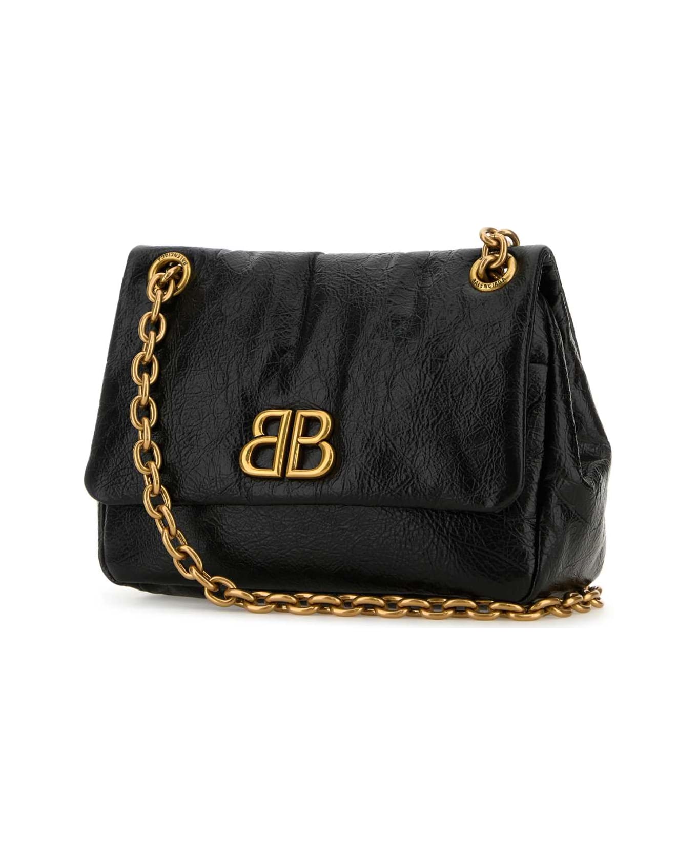 Balenciaga Black Leather Mini Monaco Shoulder Bag - Black