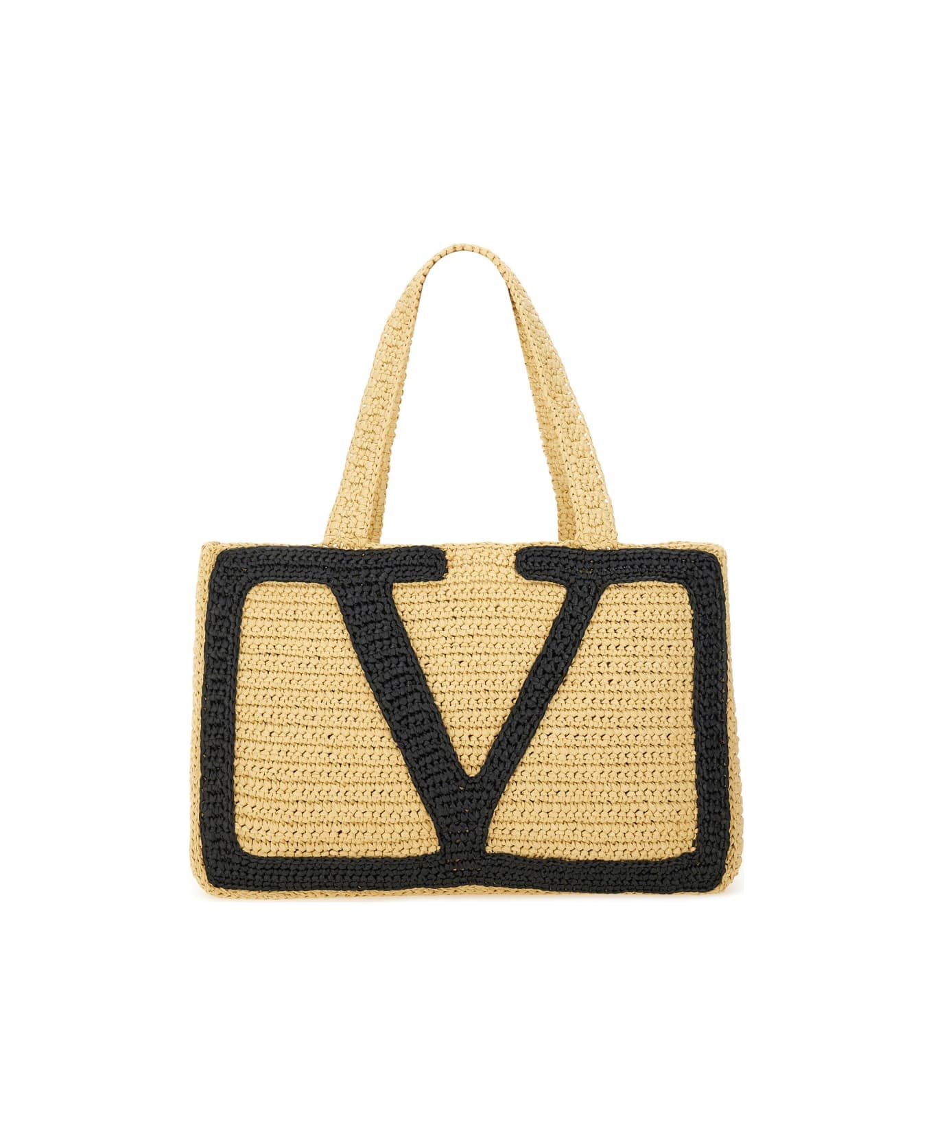 Valentino Garavani "viva Superstar" Large Raffia Shopping Bag - BEIGE