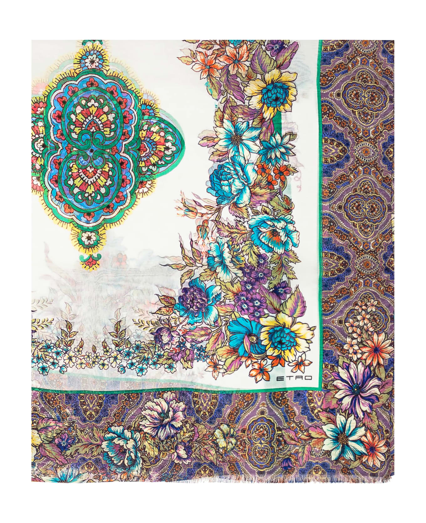 Etro Multicolor Scarf With 'bouquet Medaglioni' Print In Silk Woman - FDO BIANCO スカーフ＆ストール