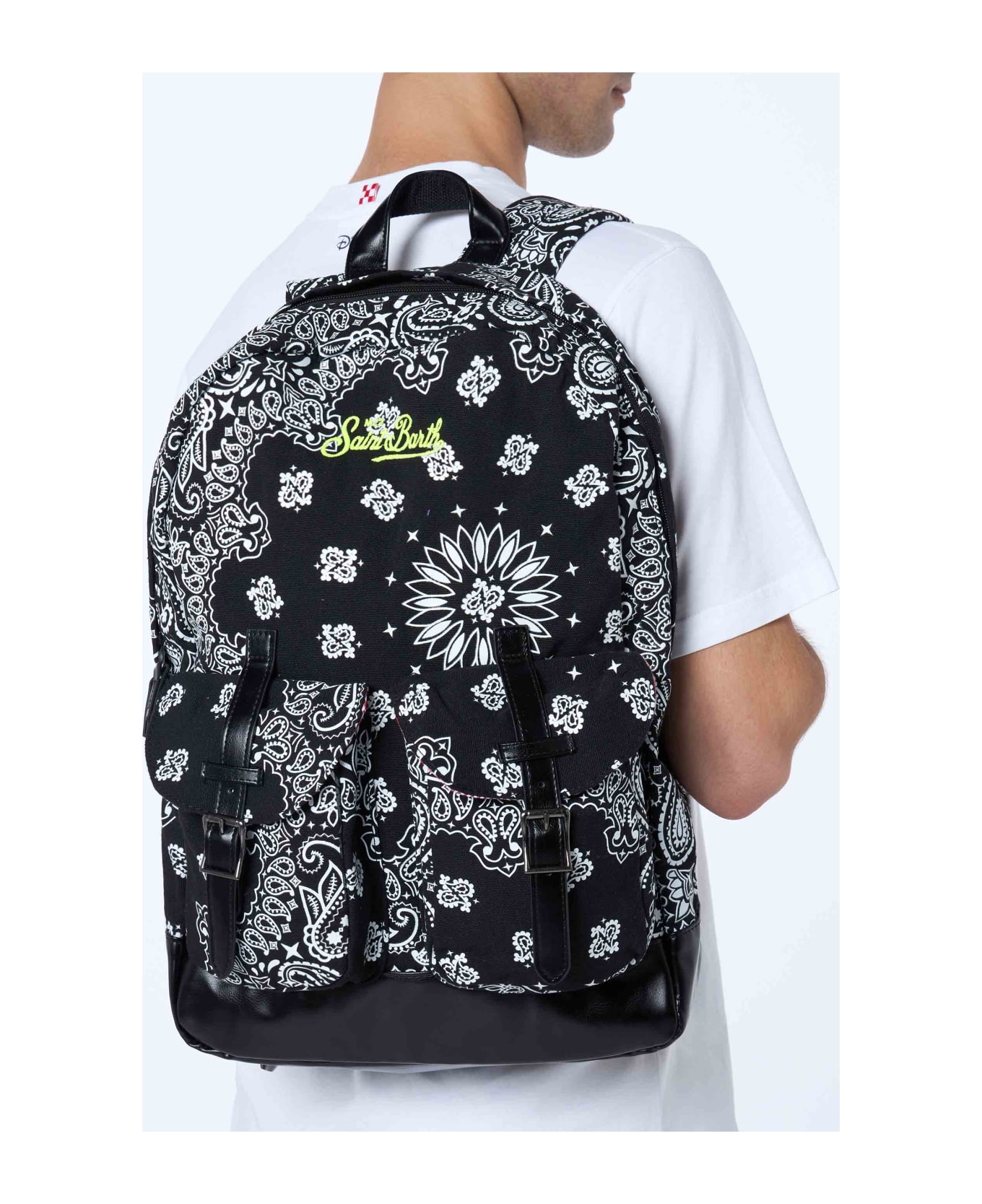 MC2 Saint Barth Canvas Backpack Cody With Black Bandanna Print - BLACK