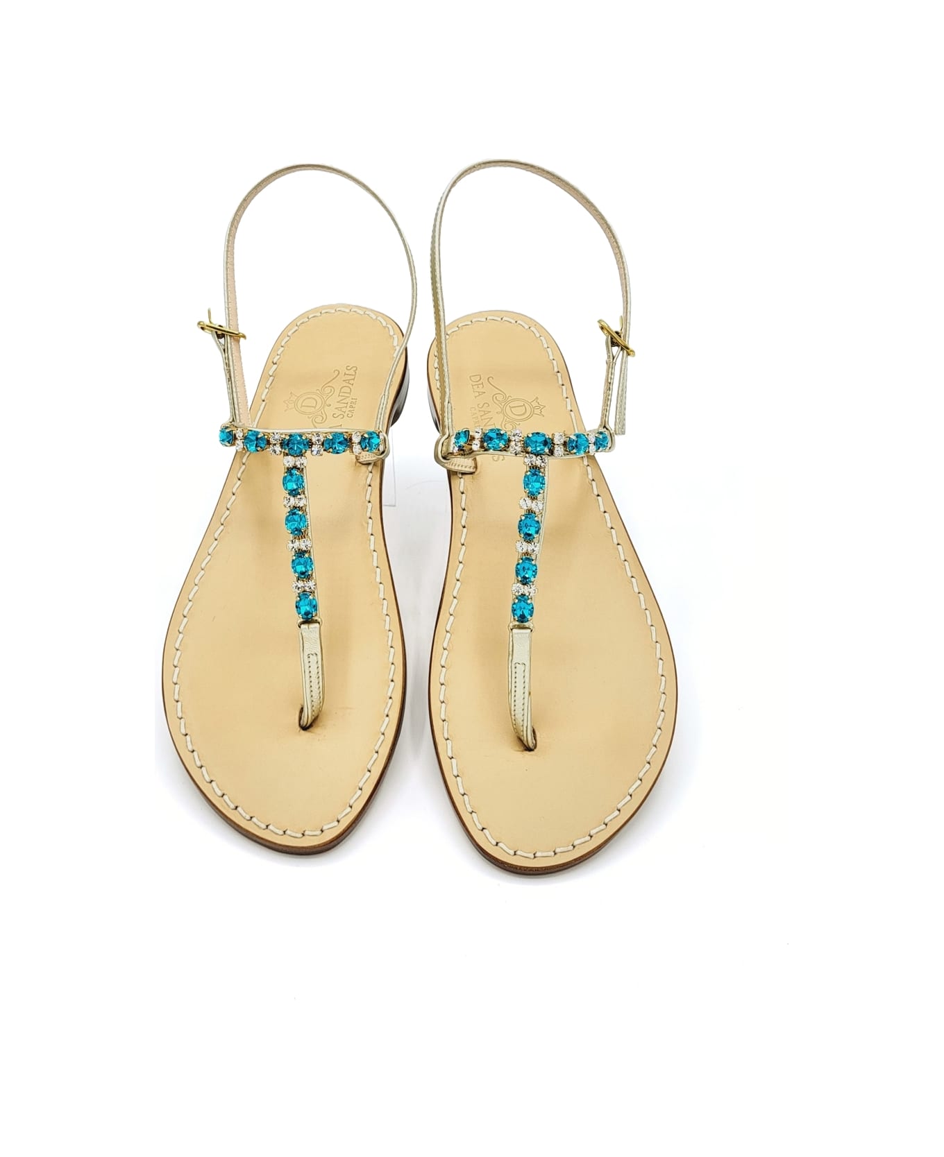 Dea Sandals Sibilla Green Amber Jewel Sandals - platinum gold laminated, petrol, amber