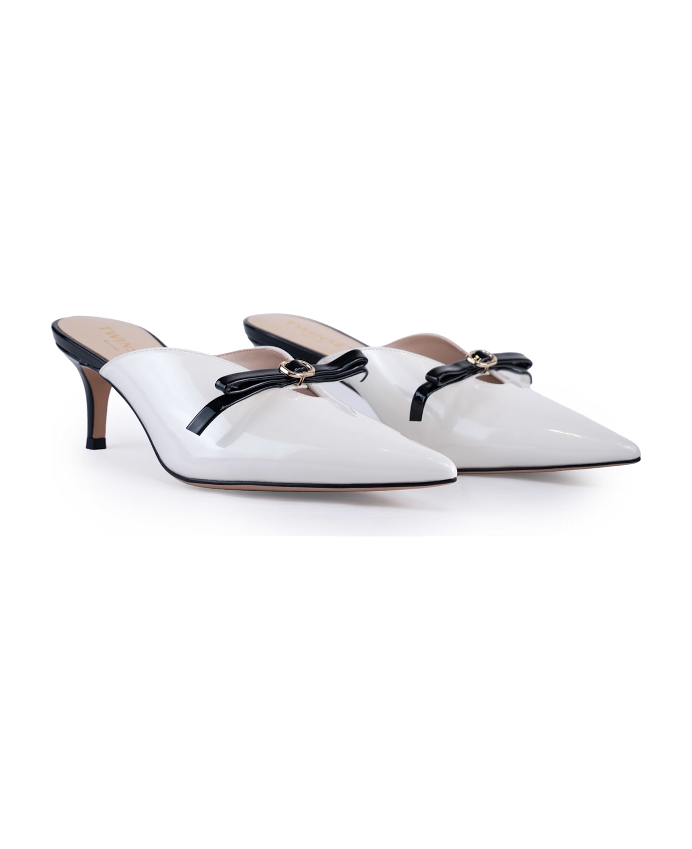 TwinSet Patent Leather Mules - Bic. neve/nero