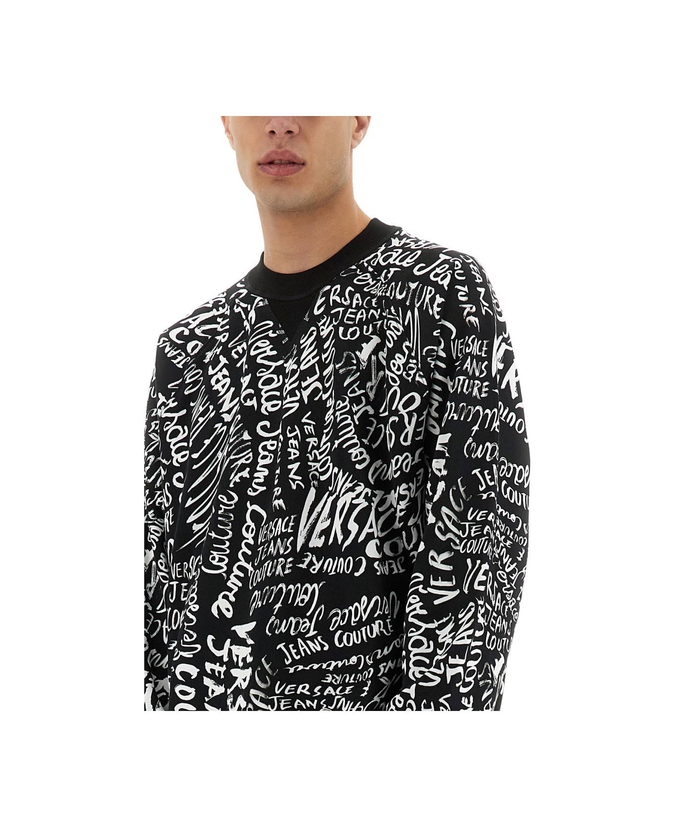 Versace Jeans Couture Sweatshirt With Logomania Print - BLACK