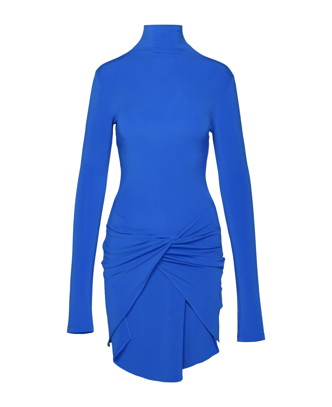 Off-White High-neck Stretch Midi Dress - Blue