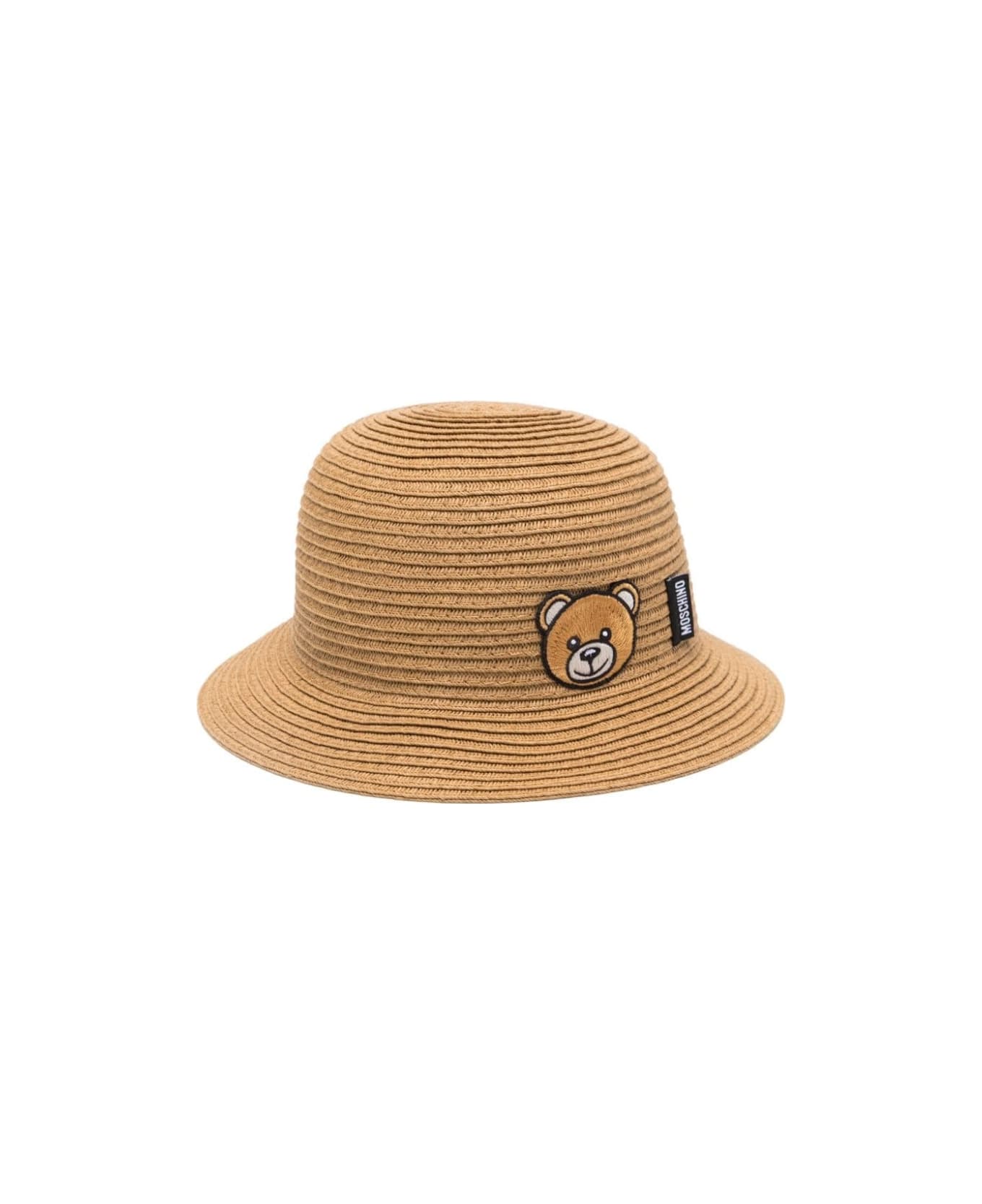 Moschino Beige Bucket Hat With Teddy Bear In Rafia Baby - Brown アクセサリー＆ギフト