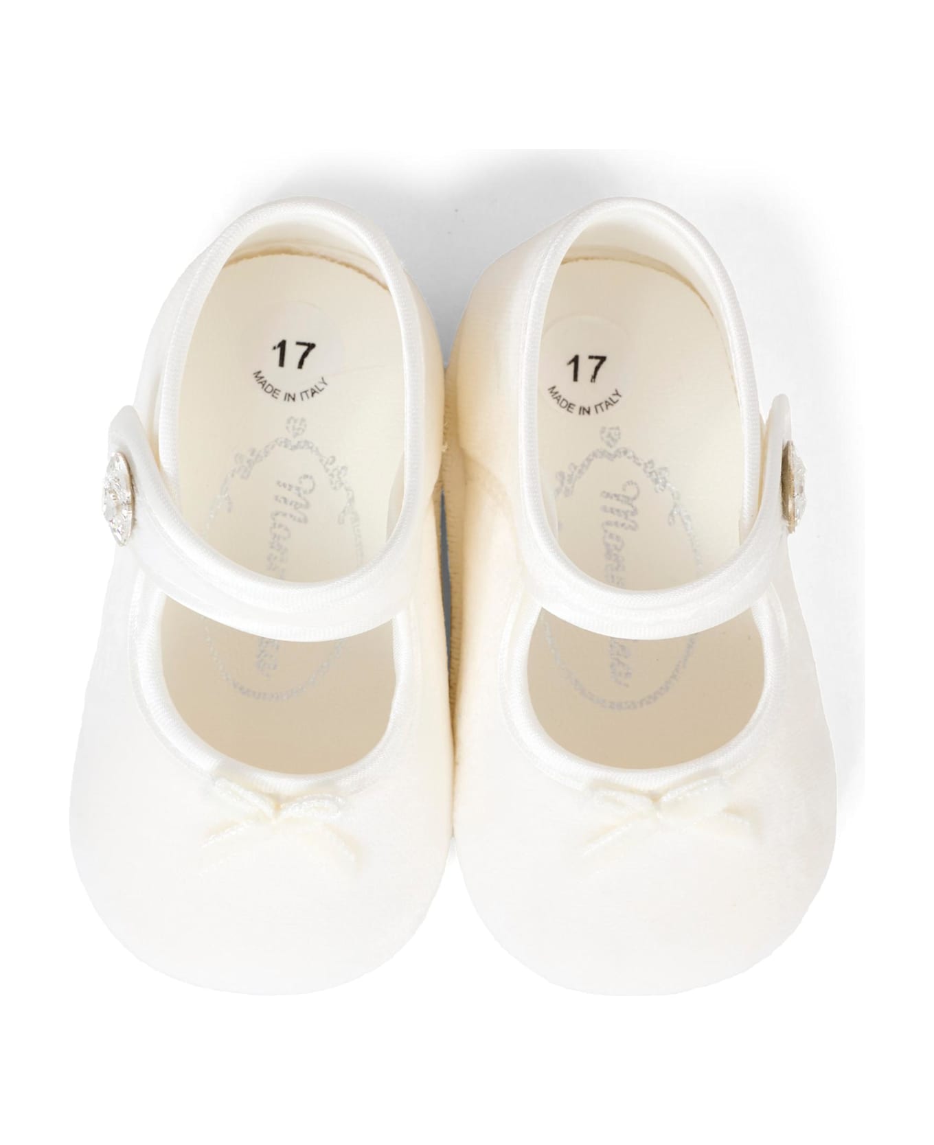 Monnalisa White Ballet Shoes For Baby Girl With Bow - White