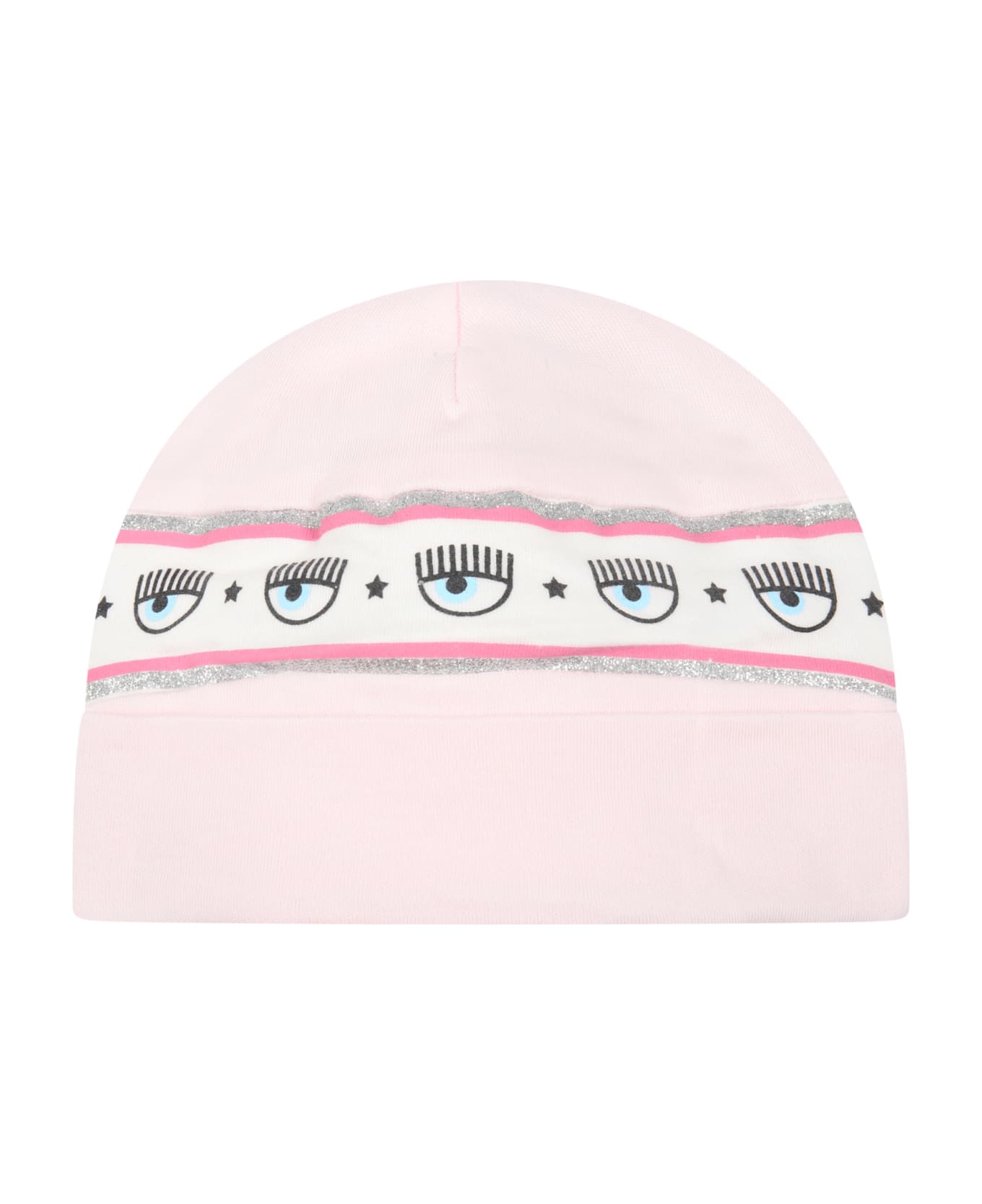Chiara Ferragni Pink Hat For Baby Girl With Iconic Blinking Eyes - Pink
