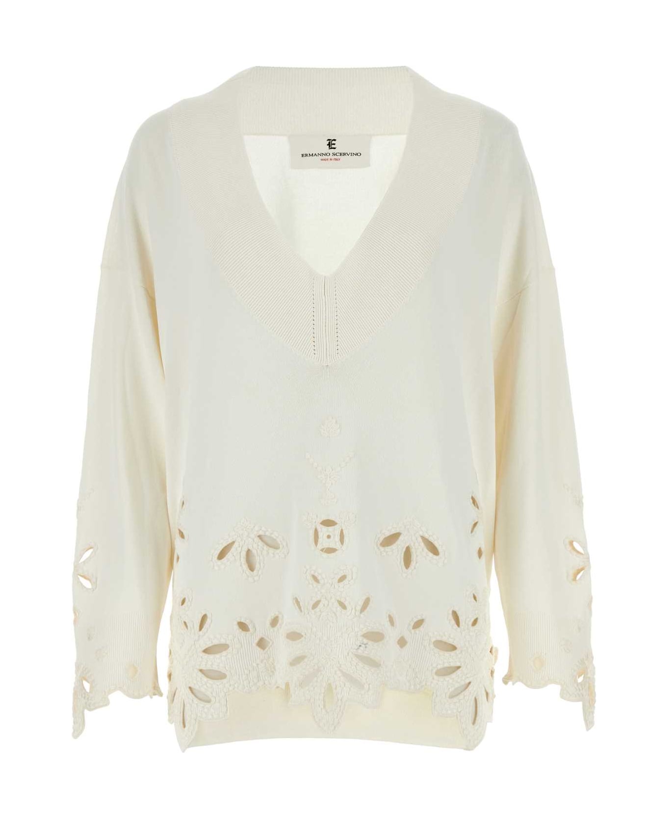 Ermanno Scervino Ivory Viscose Blend Sweater - WHITE