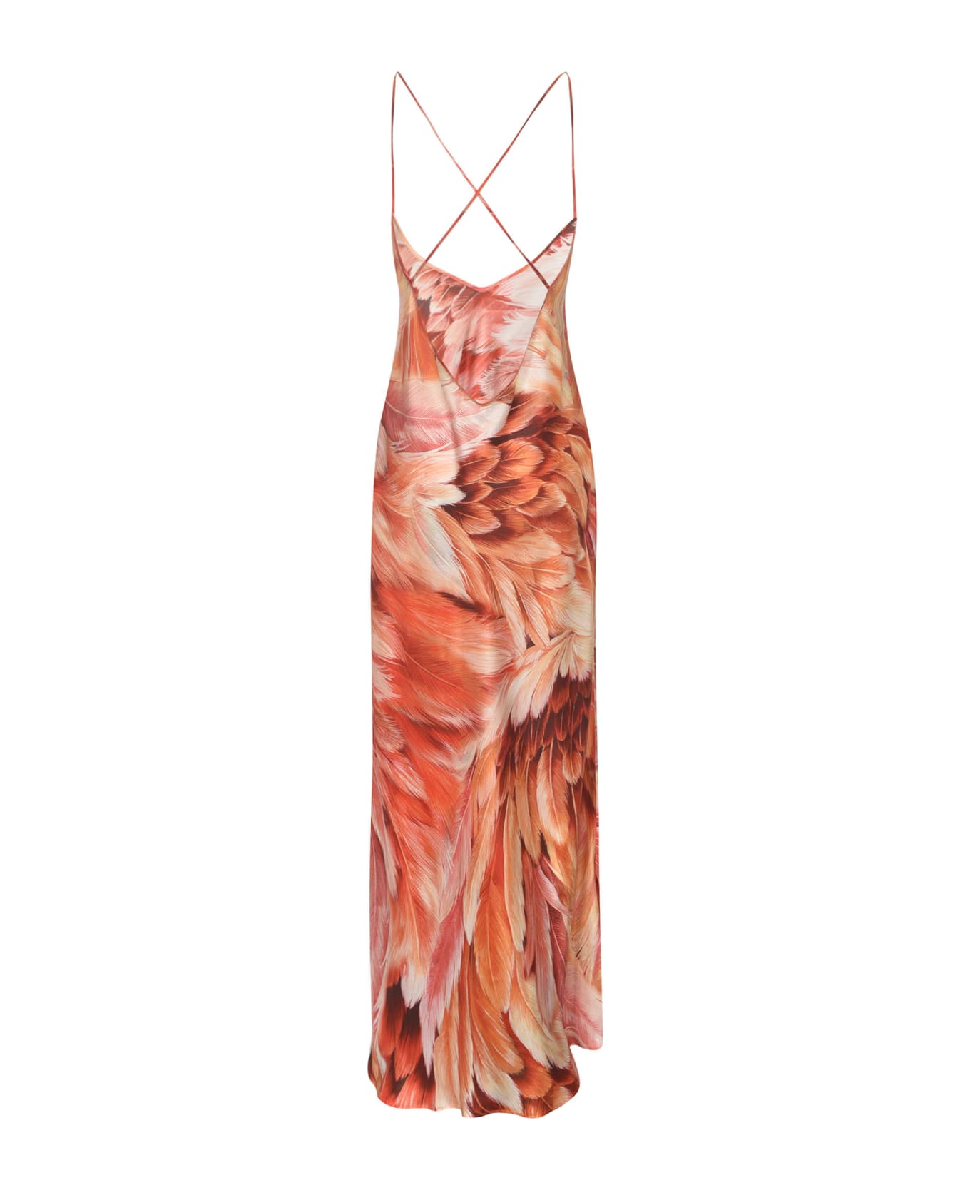 Roberto Cavalli Feather Print Long Dress - Aragosta