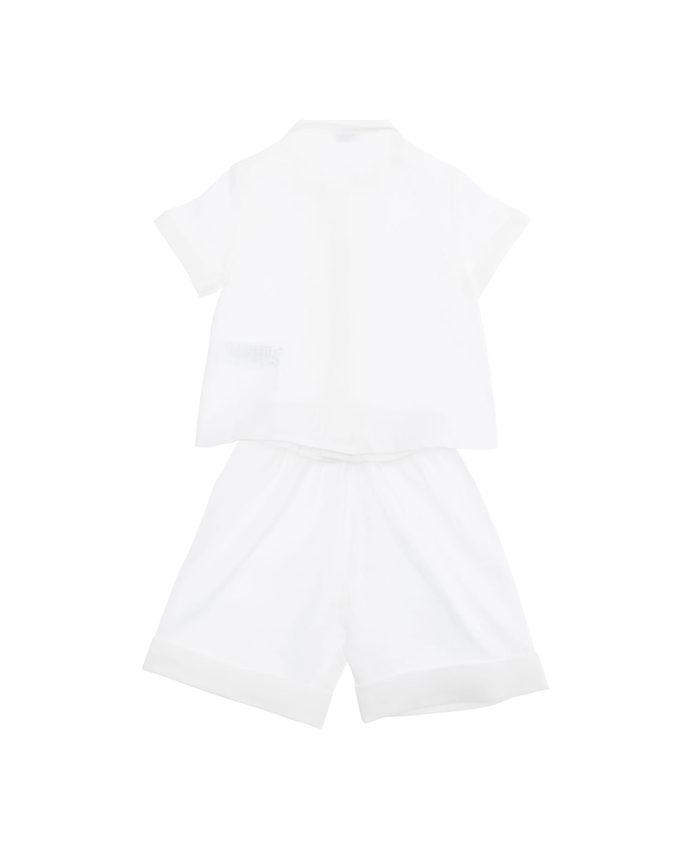 Il Gufo White Shirt And Shorts Set In Linen Baby - White