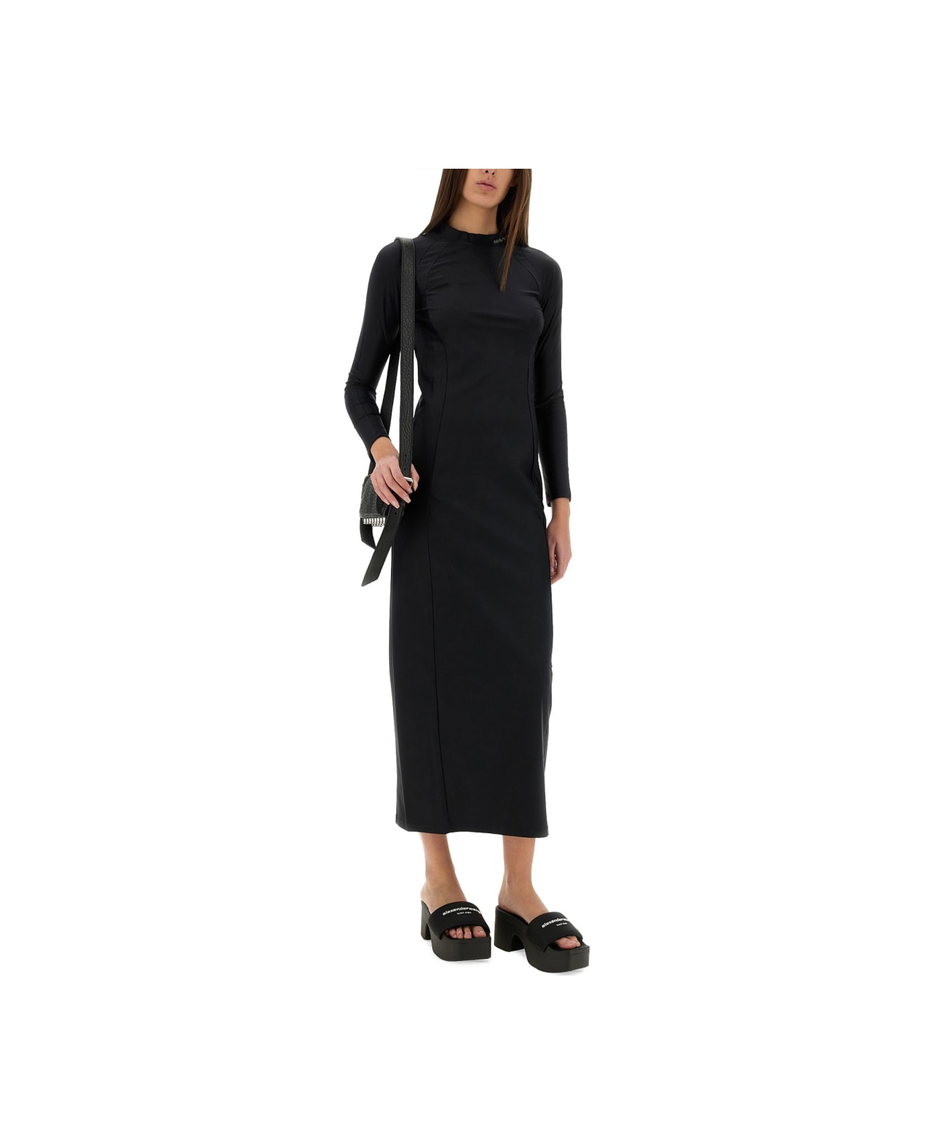 T by Alexander Wang Long Dress With Logo - BLACK