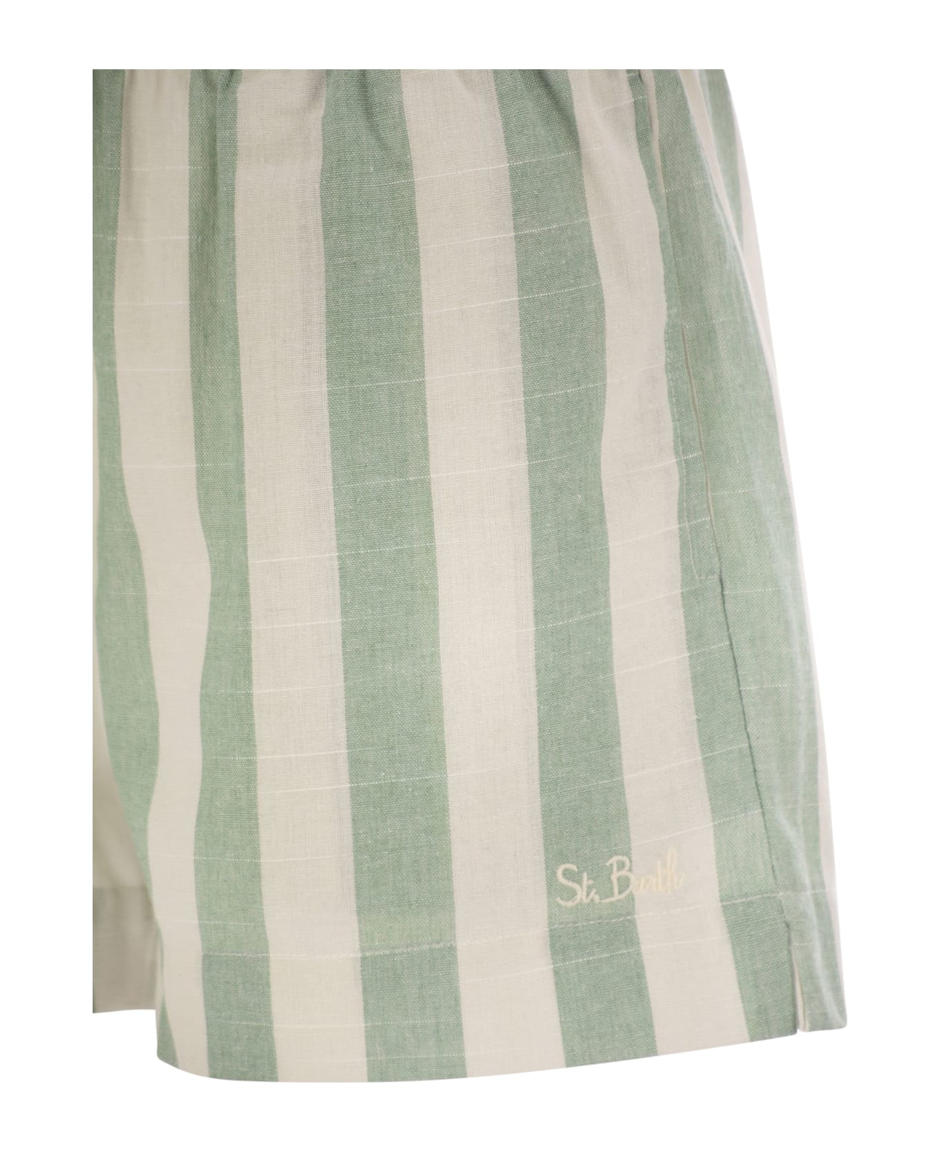 MC2 Saint Barth Meave - Striped Cotton Shorts - White/green