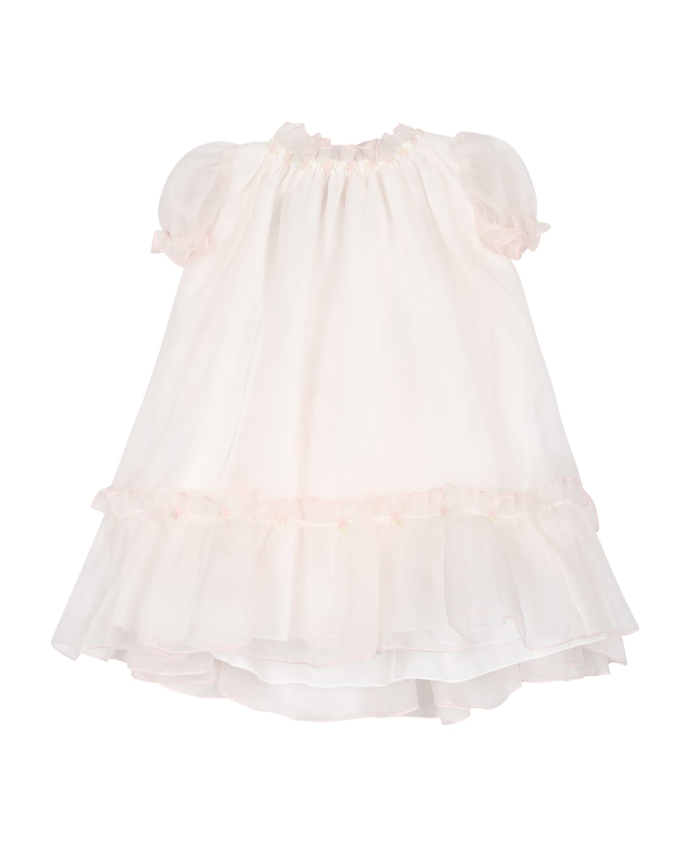 La stupenderia Pink Dress For Baby Girl With Flowers Embroidered - Pink