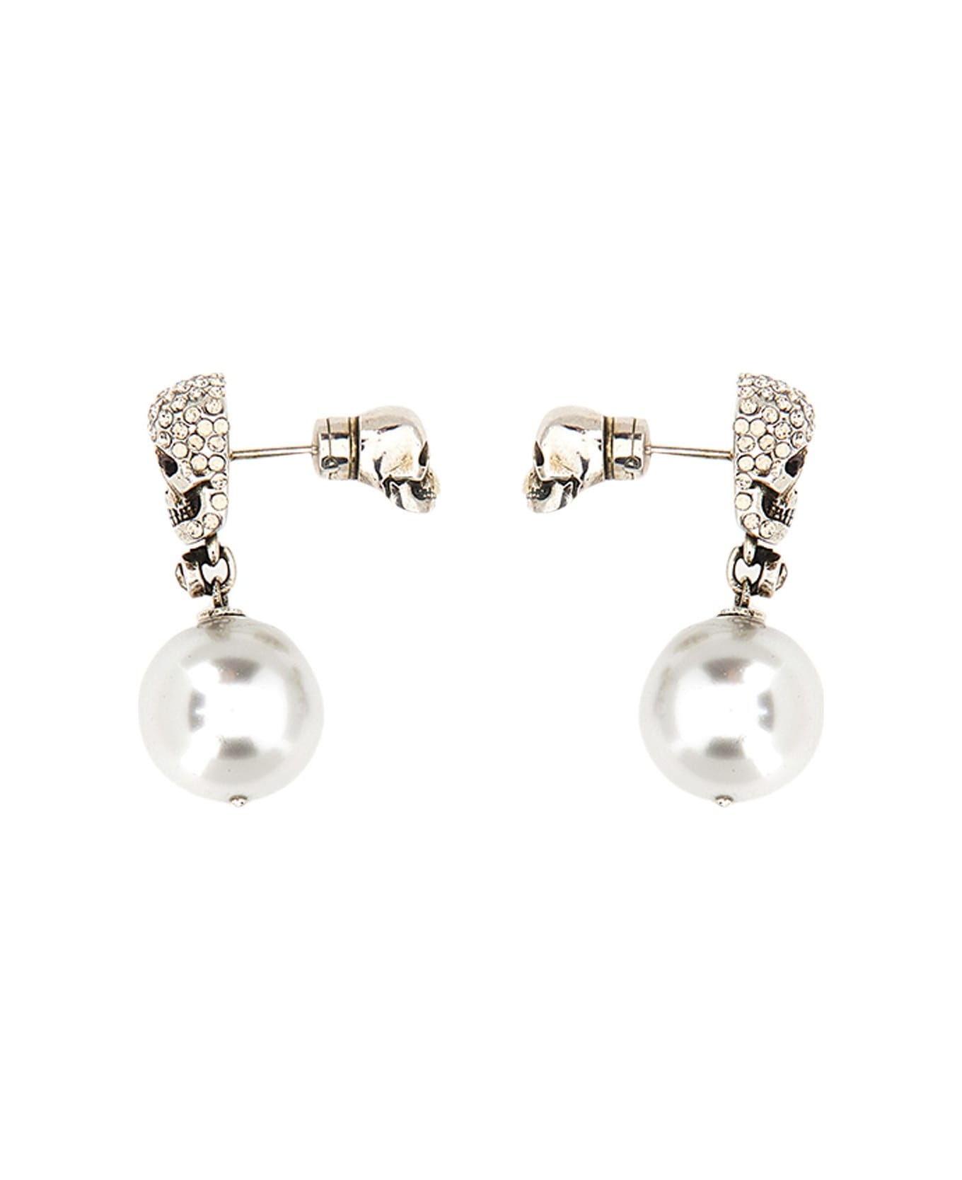 Alexander McQueen Skull Pearl Earrings - Silver
