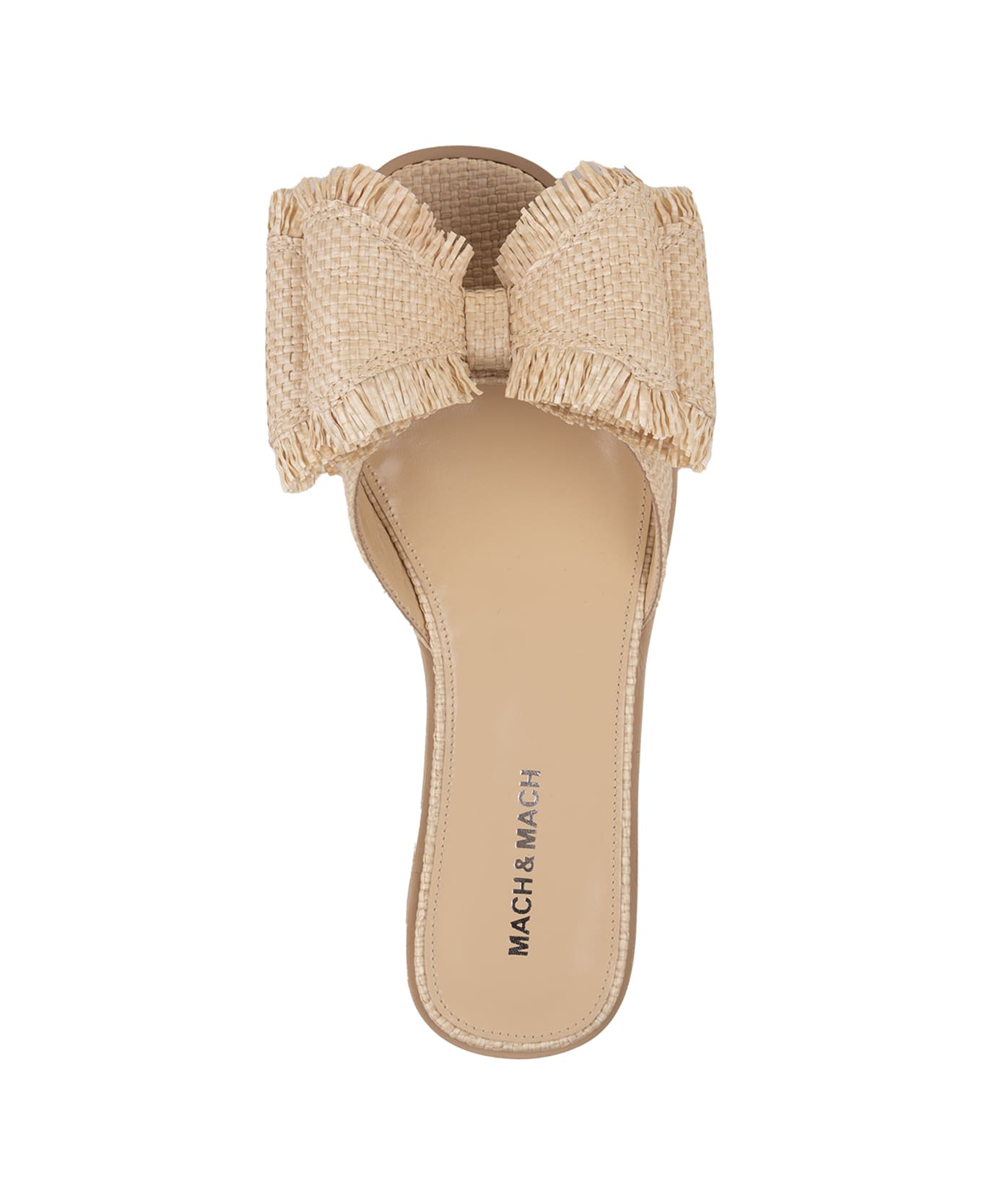 Mach & Mach Flat Sandals With Bow In Natural Raffia