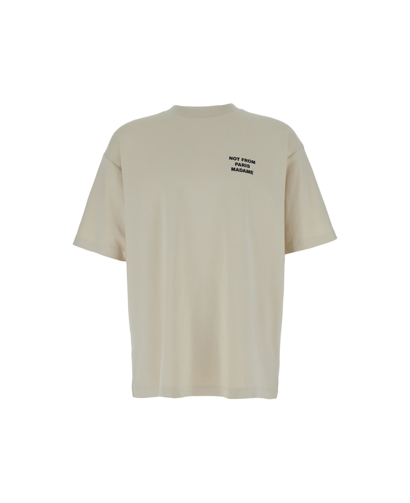 Drôle de Monsieur Beige Crewneck T-shirt With Slogan Print On The Front And Back In Cotton Man - Beige