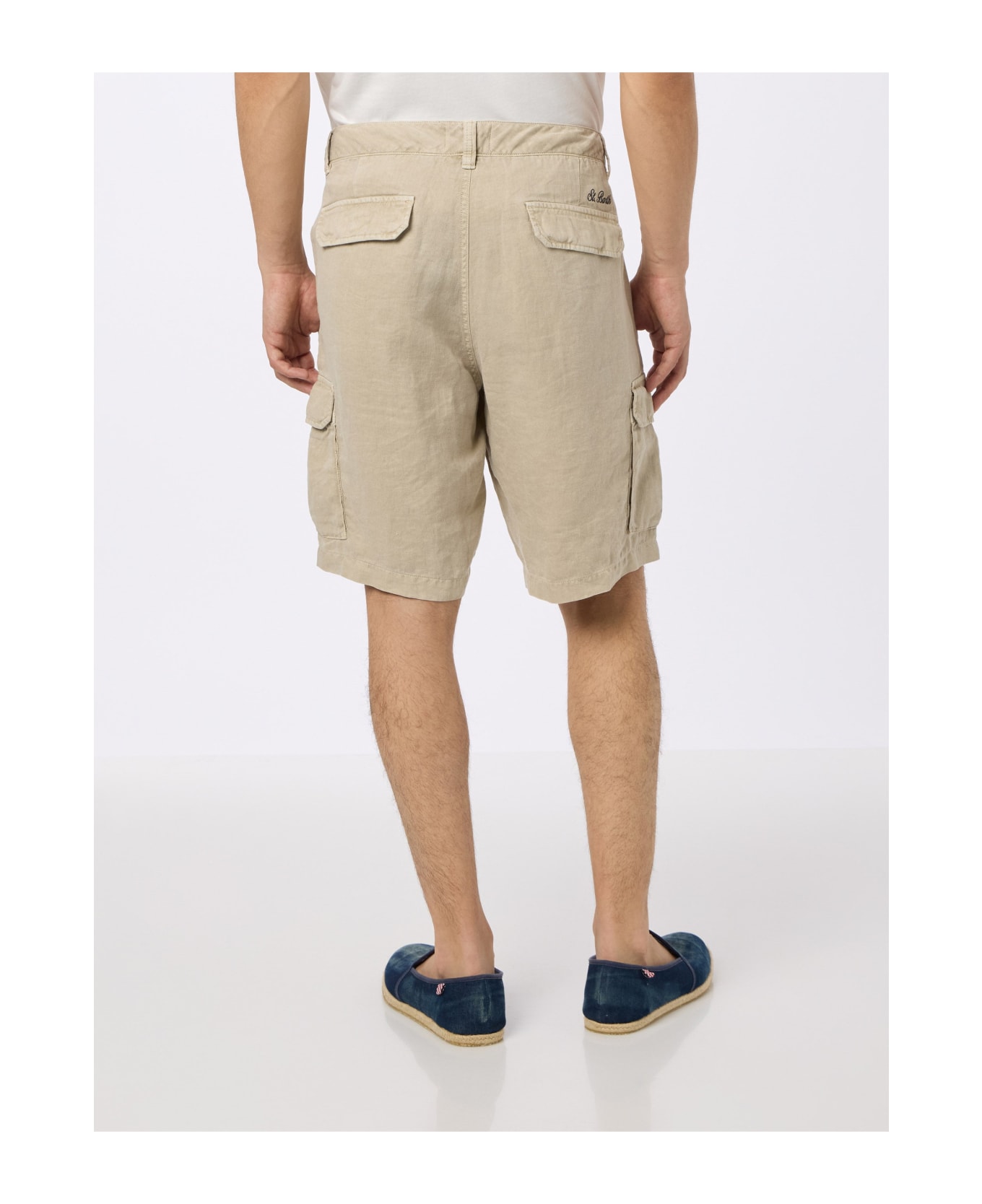 MC2 Saint Barth Man Beige Linen Bermuda Shorts Rodi - WHITE