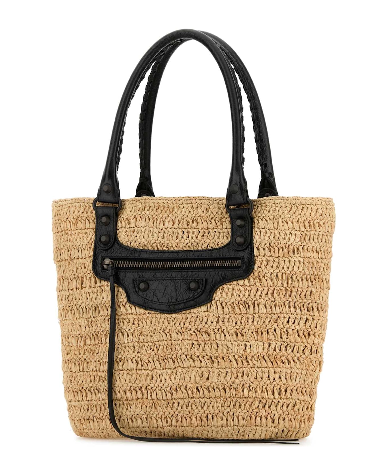 Balenciaga Raffia Small Le City Bucket Bag - NATURAL/BLACK