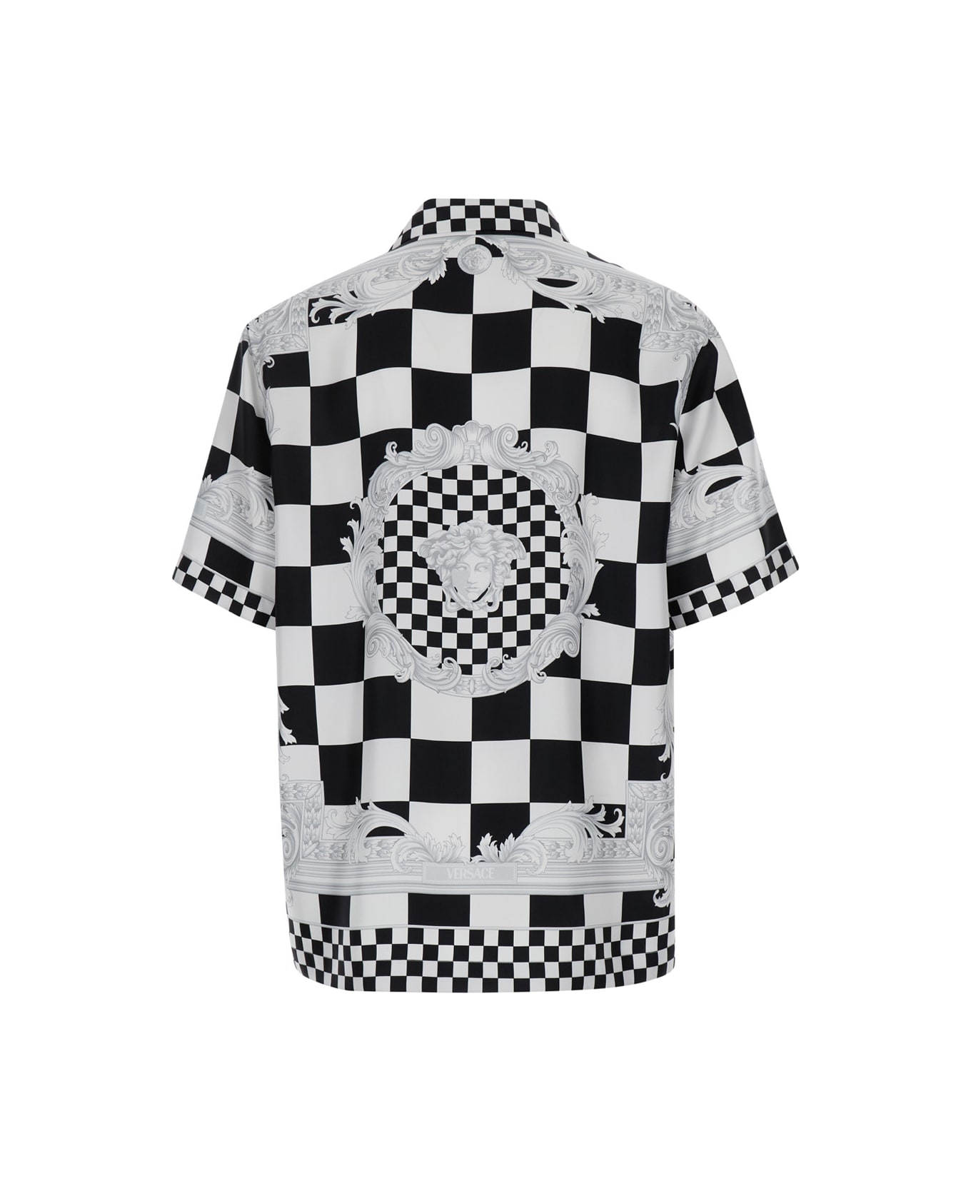 Versace Black And White Shirt With Baroque Print In Techno Fabric Man - White/black