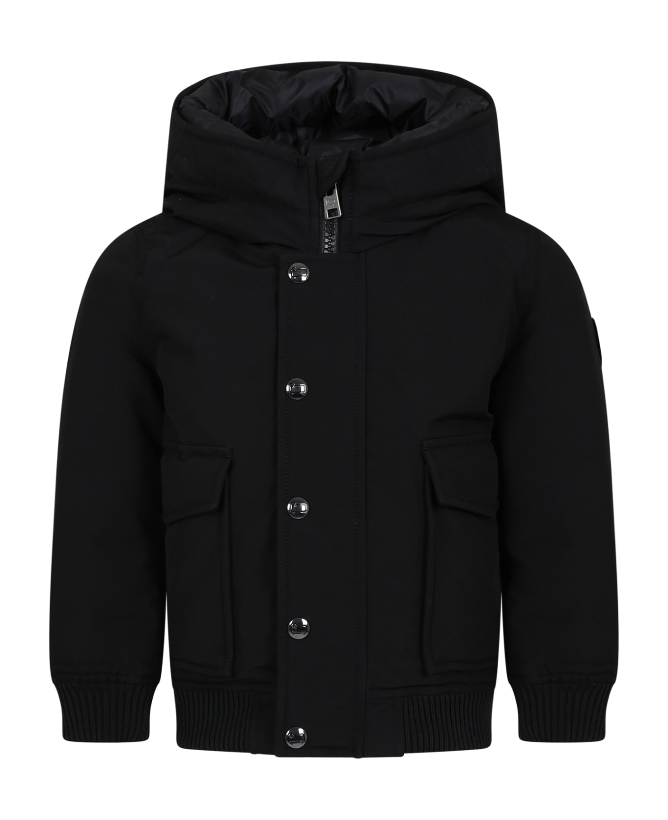 Woolrich Black Down Jacket For Boy With Logo - Black