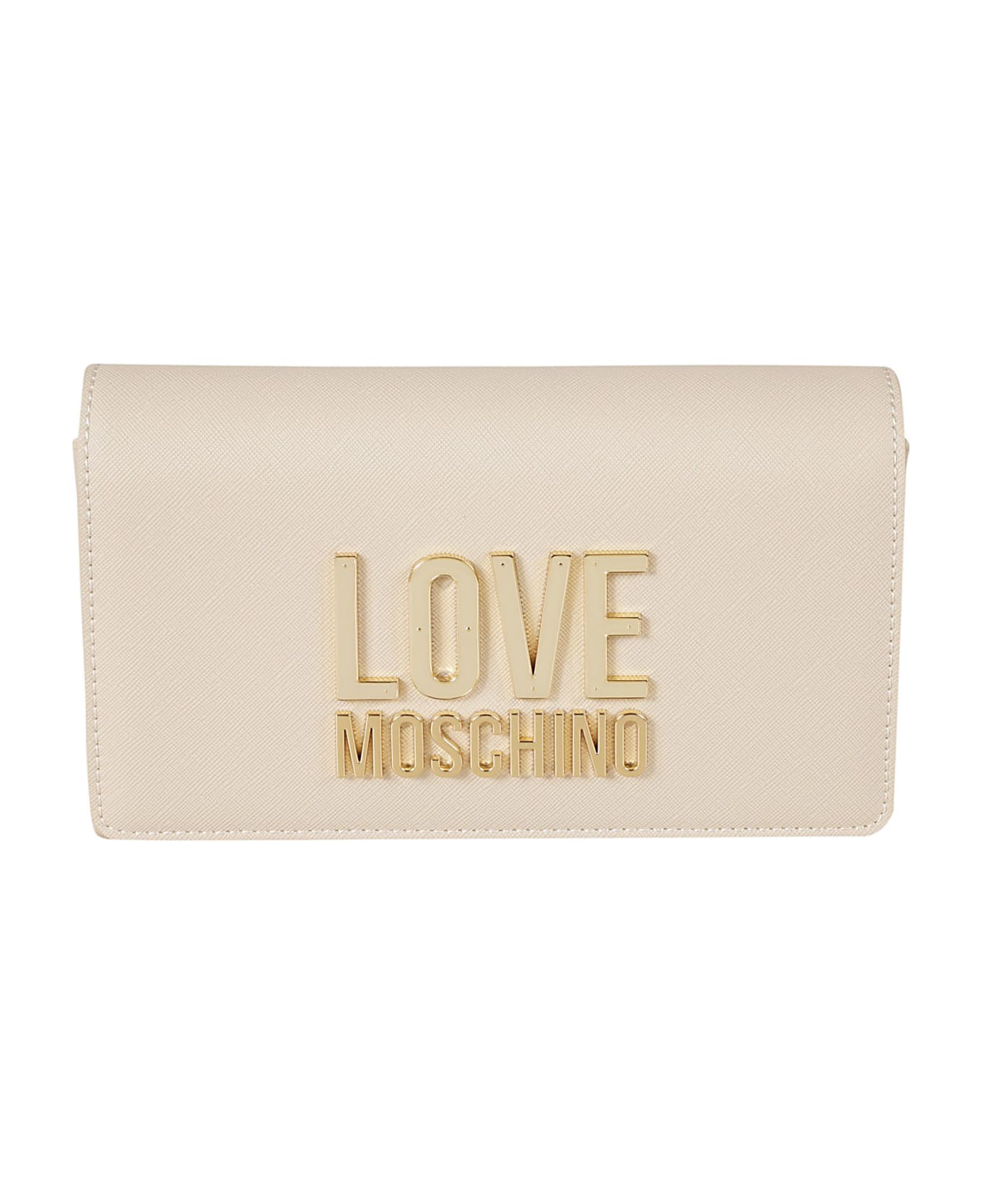 Love Moschino Logo Plaque Embossed Flap Shoulder Bag - Cipria